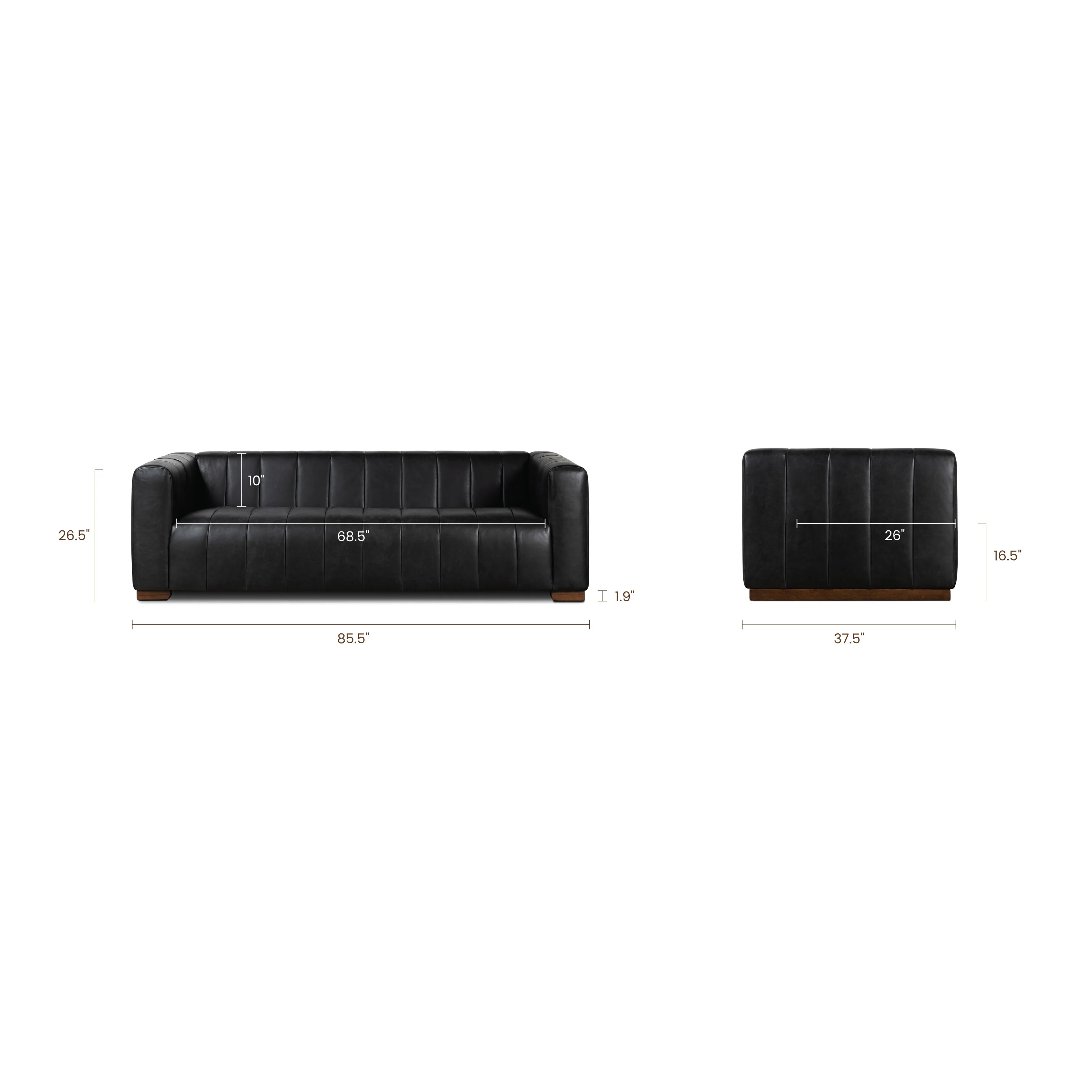 Canale 86" Leather Sofa | Onyx Black - Image 16