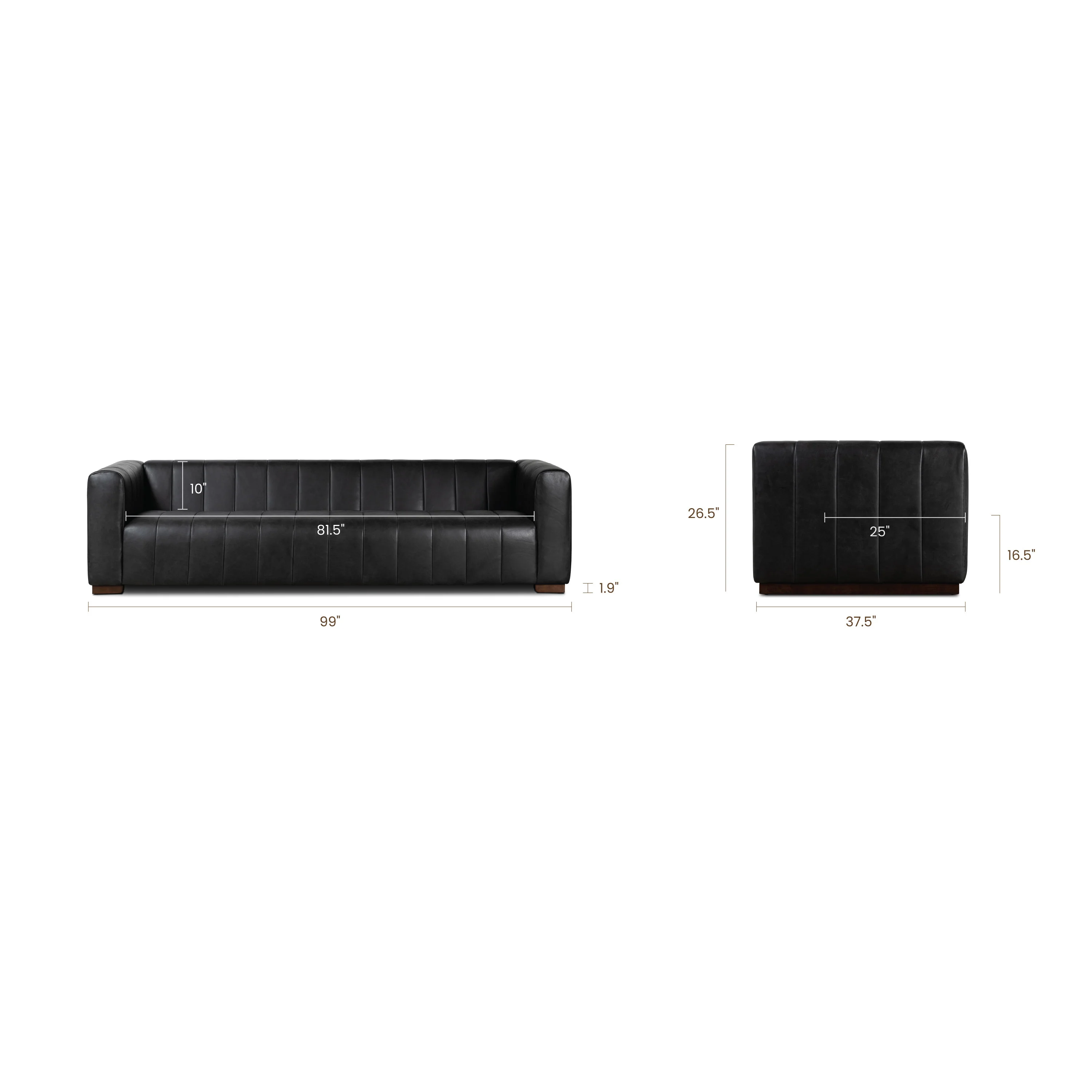 Canale 99" Leather Sofa | Onyx Black - Image 14
