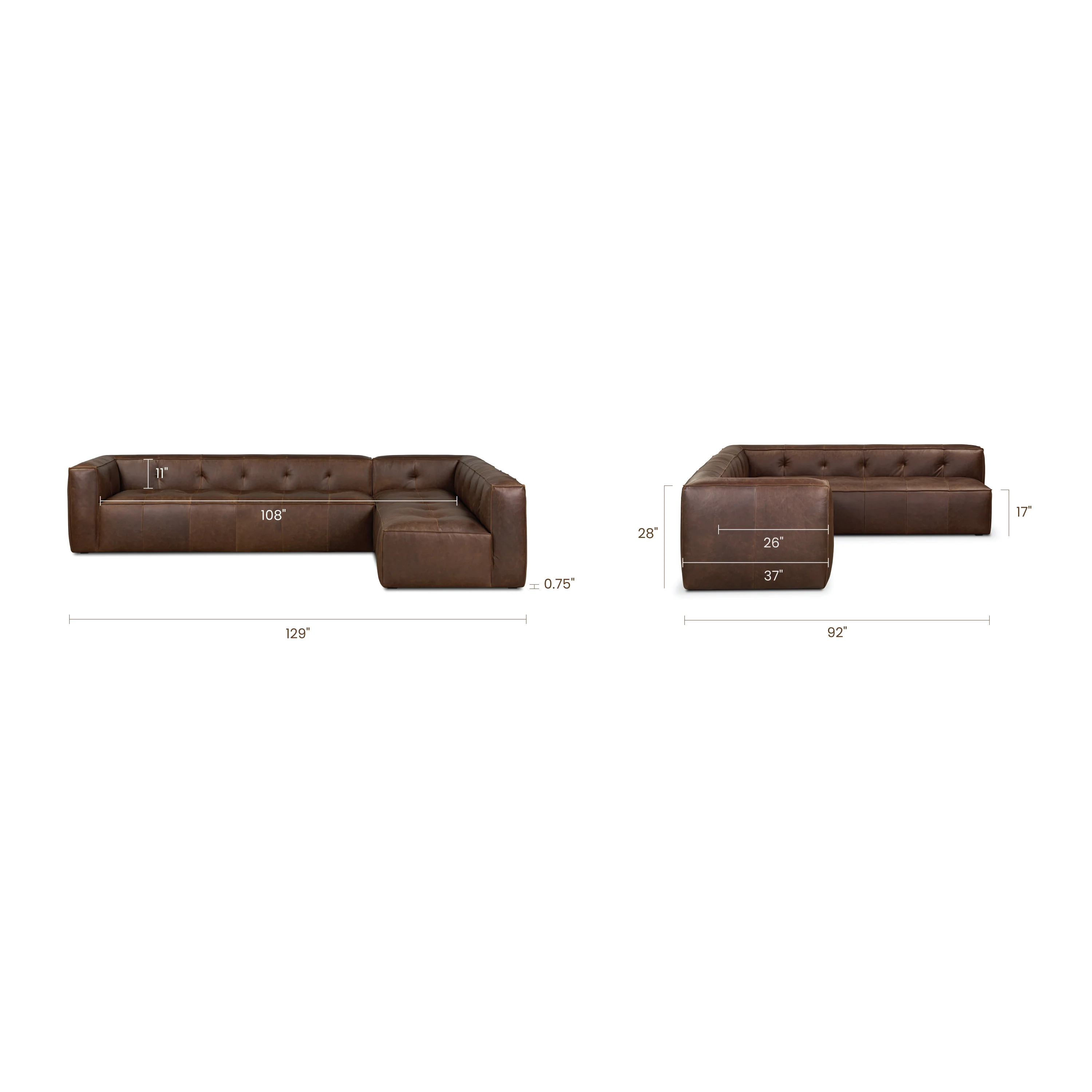 Capa 129" Leather L-Shaped Corner Sectional Sofa | Chocolate Brown - Image 14