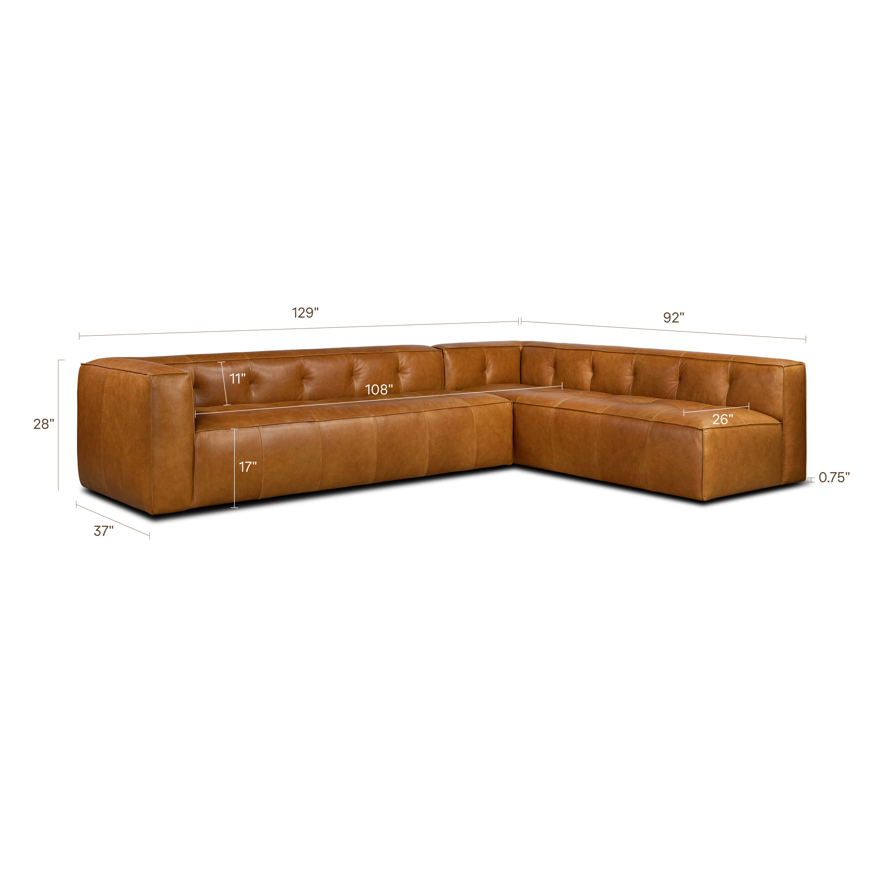 Capa 129" Leather L-Shaped Corner Sectional Sofa | Saddle Tan - Image 15
