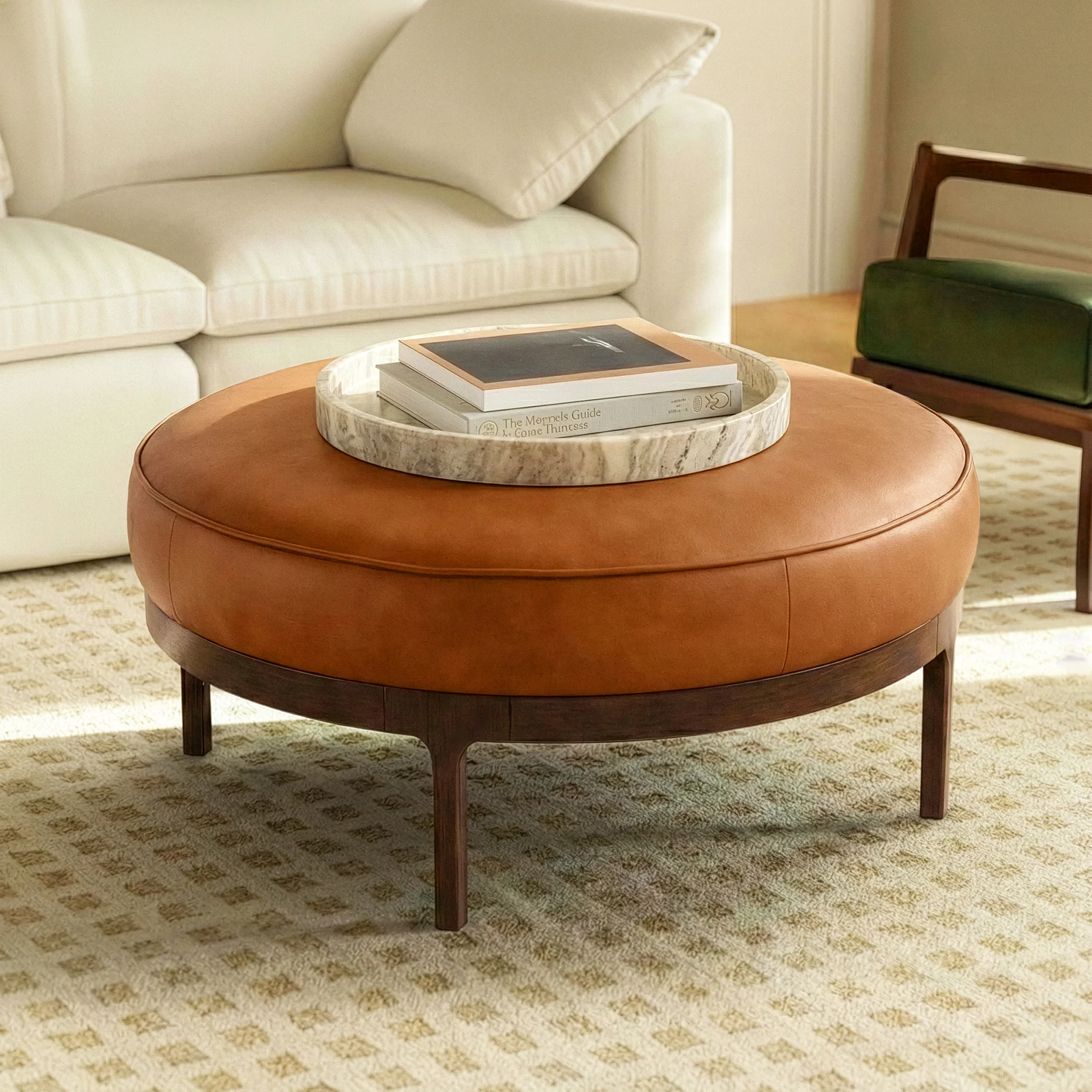 Cosmo Leather Ottoman (39") | Saddle Tan - Image 2