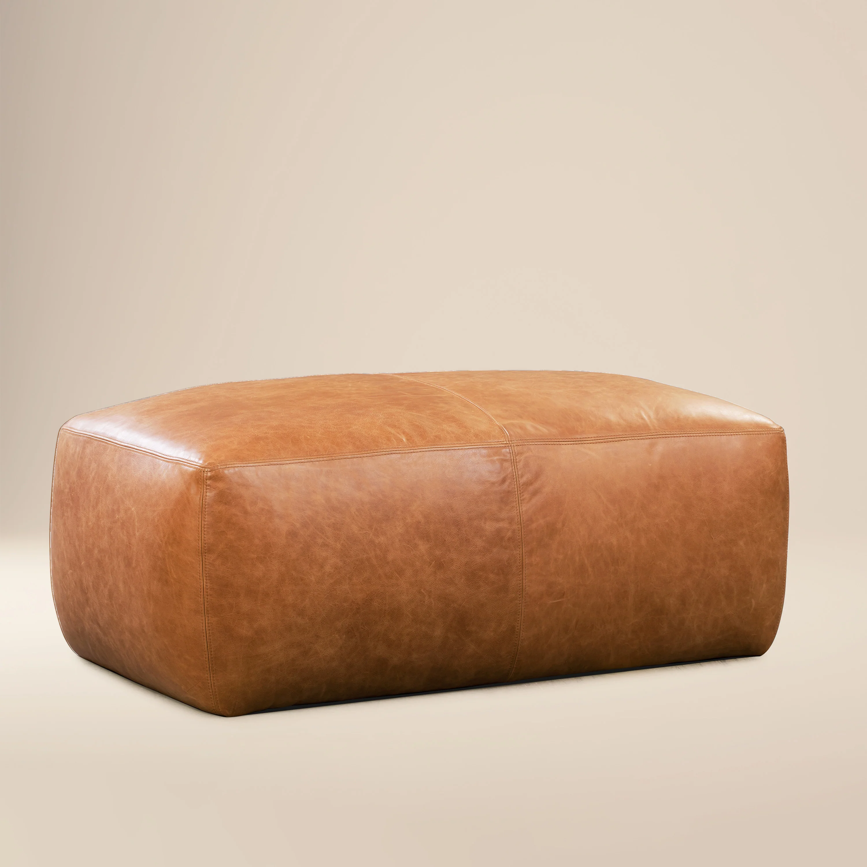 Denver Leather Ottoman | Cognac Tan