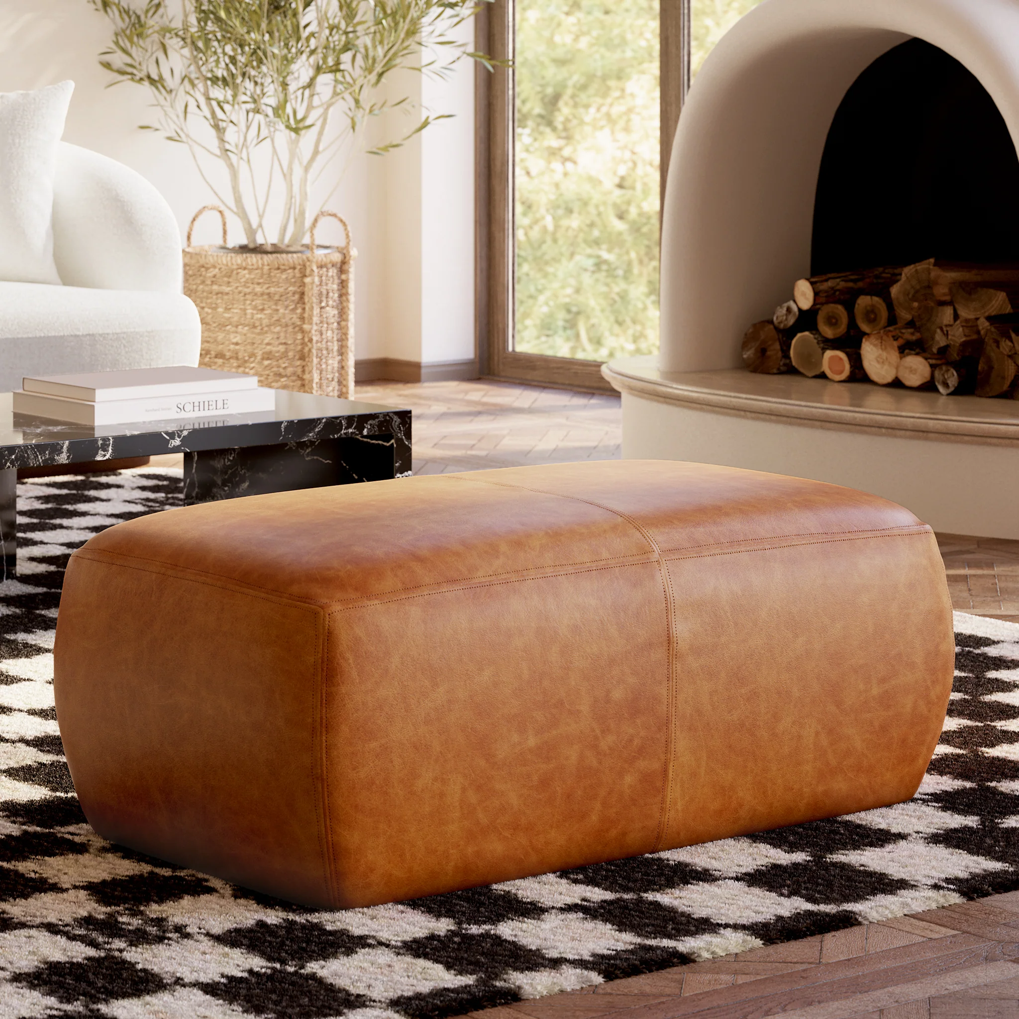 Denver Leather Ottoman | Cognac Tan - Image 2