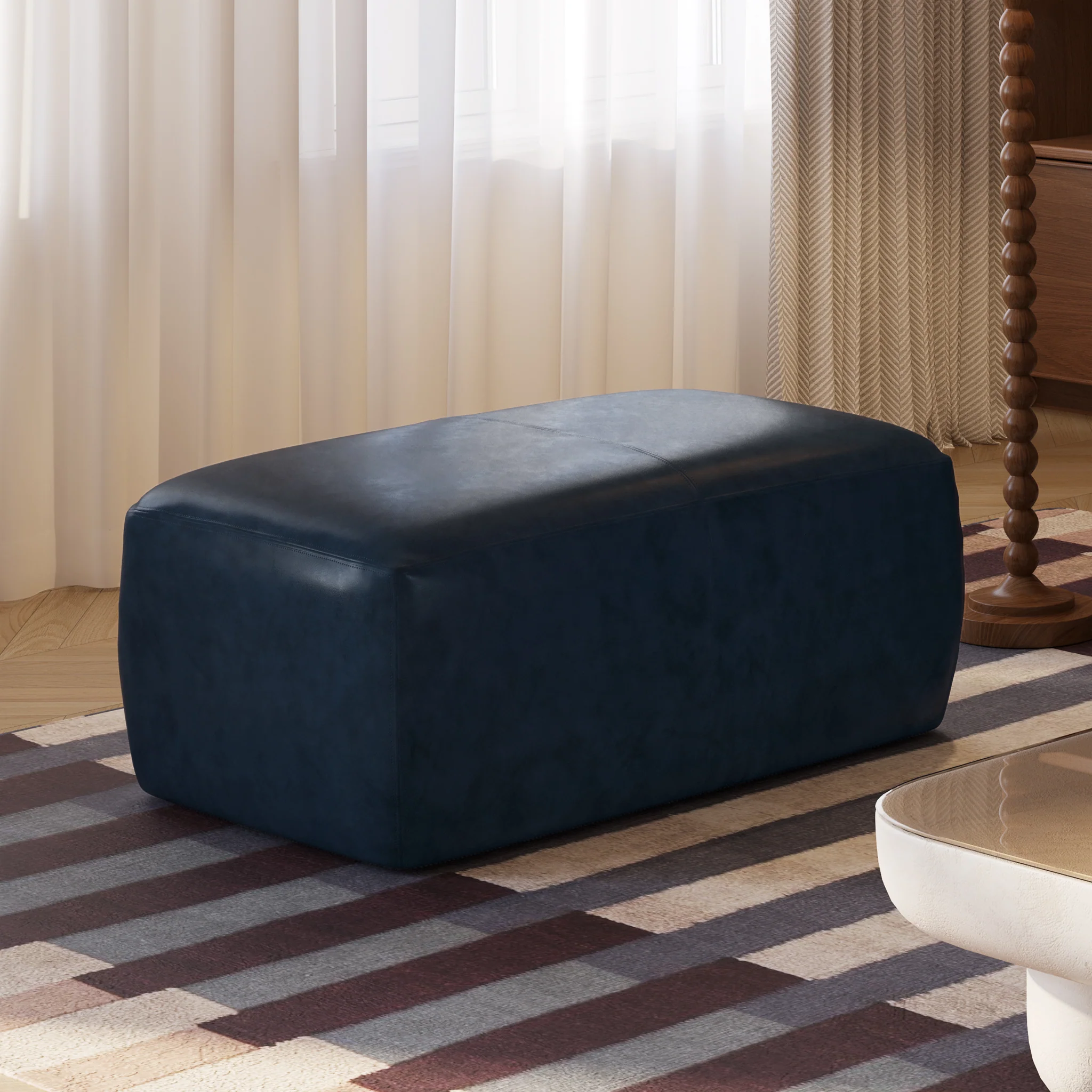 Denver Leather Ottoman | Midnight Blue - Image 2
