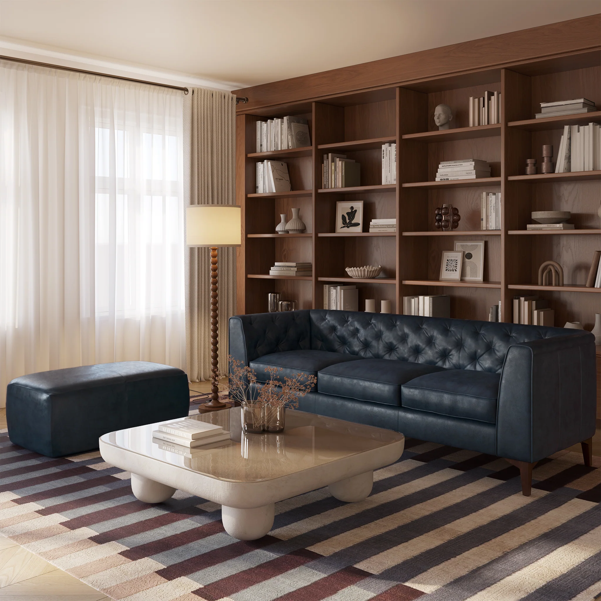 Denver Leather Ottoman | Midnight Blue - Image 3