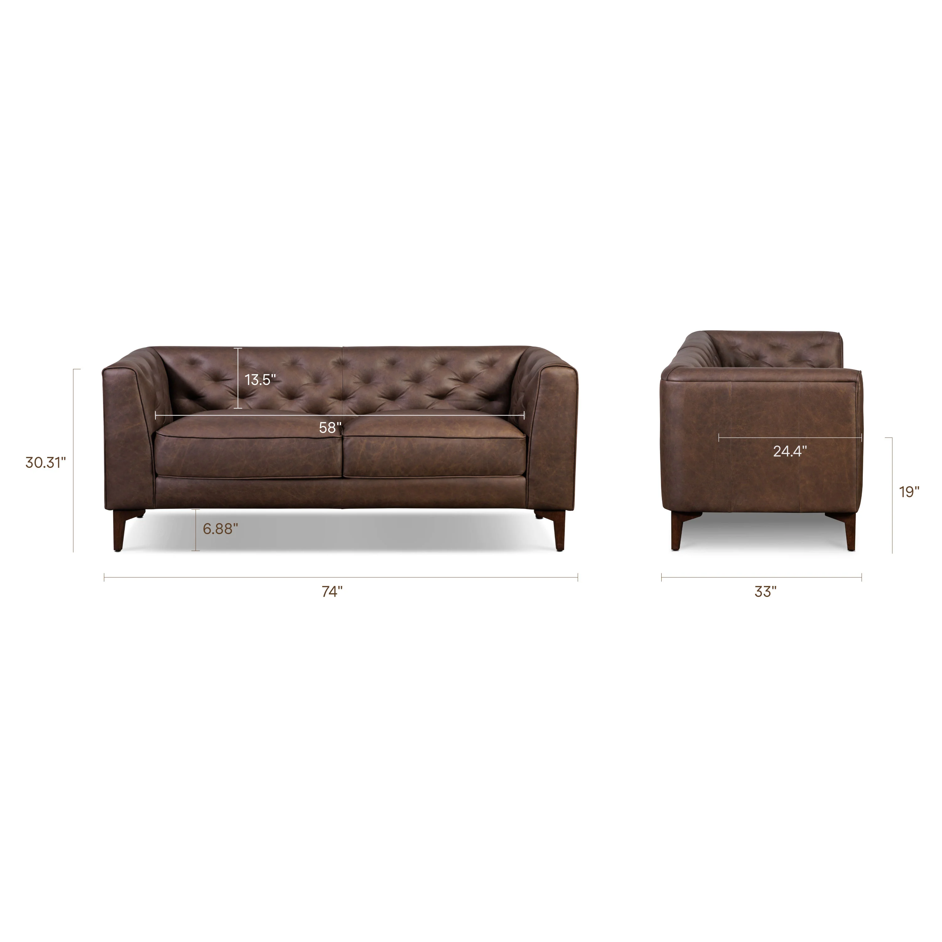 Essex 74" Leather Apartment Sofa | Bridle Brown - Image 15