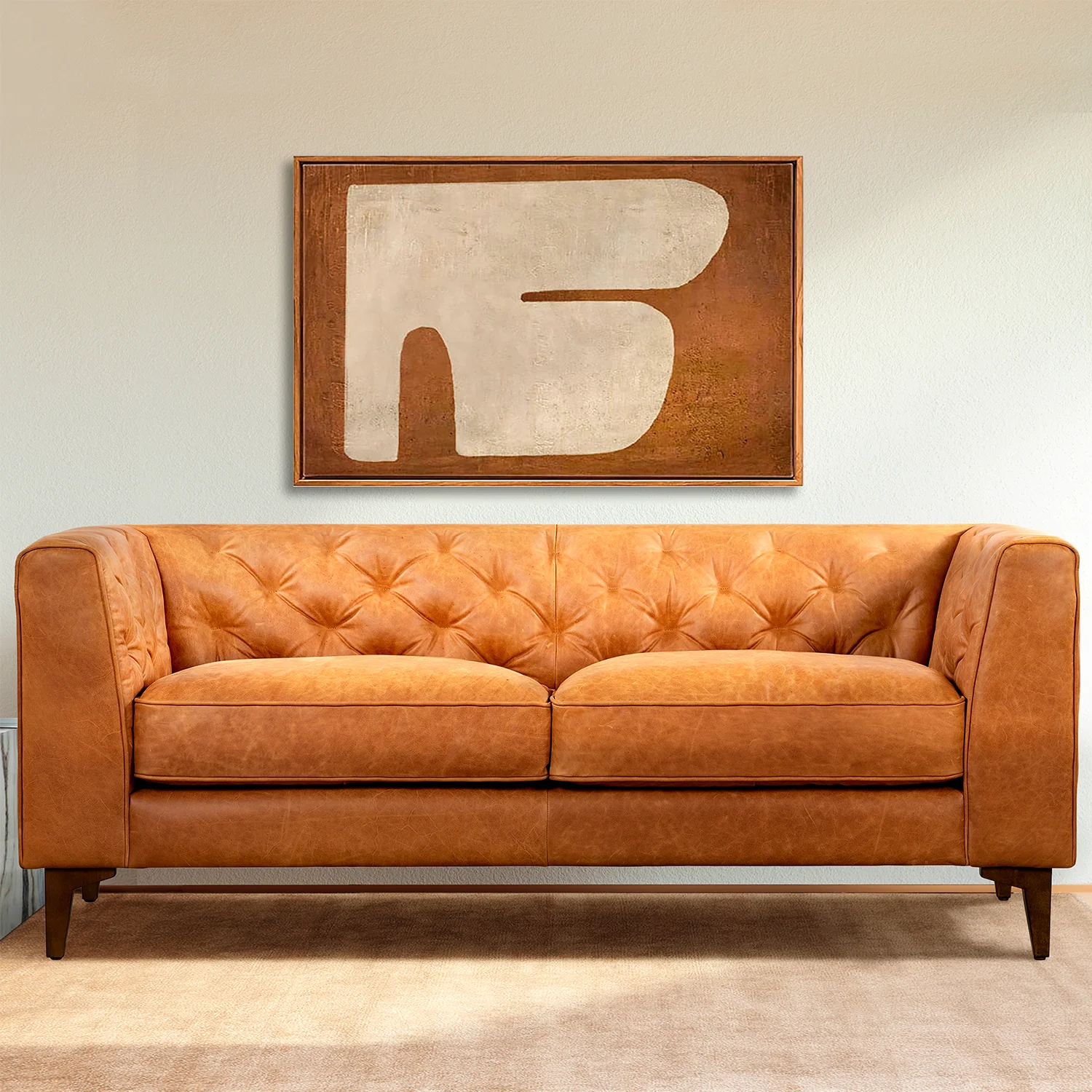 Essex 74" Leather Apartment Sofa | Cognac Tan - Image 3