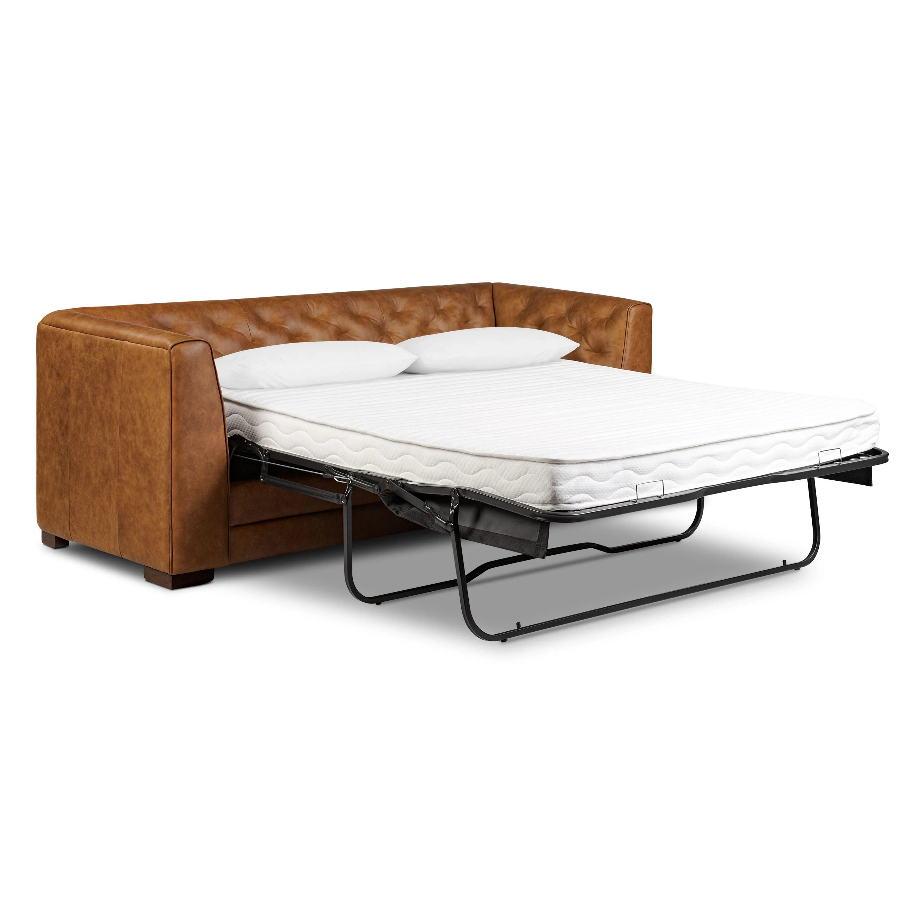 Essex 86" Leather Pull-Out Convertible Sleeper Sofa | Russet Tan - Image 5
