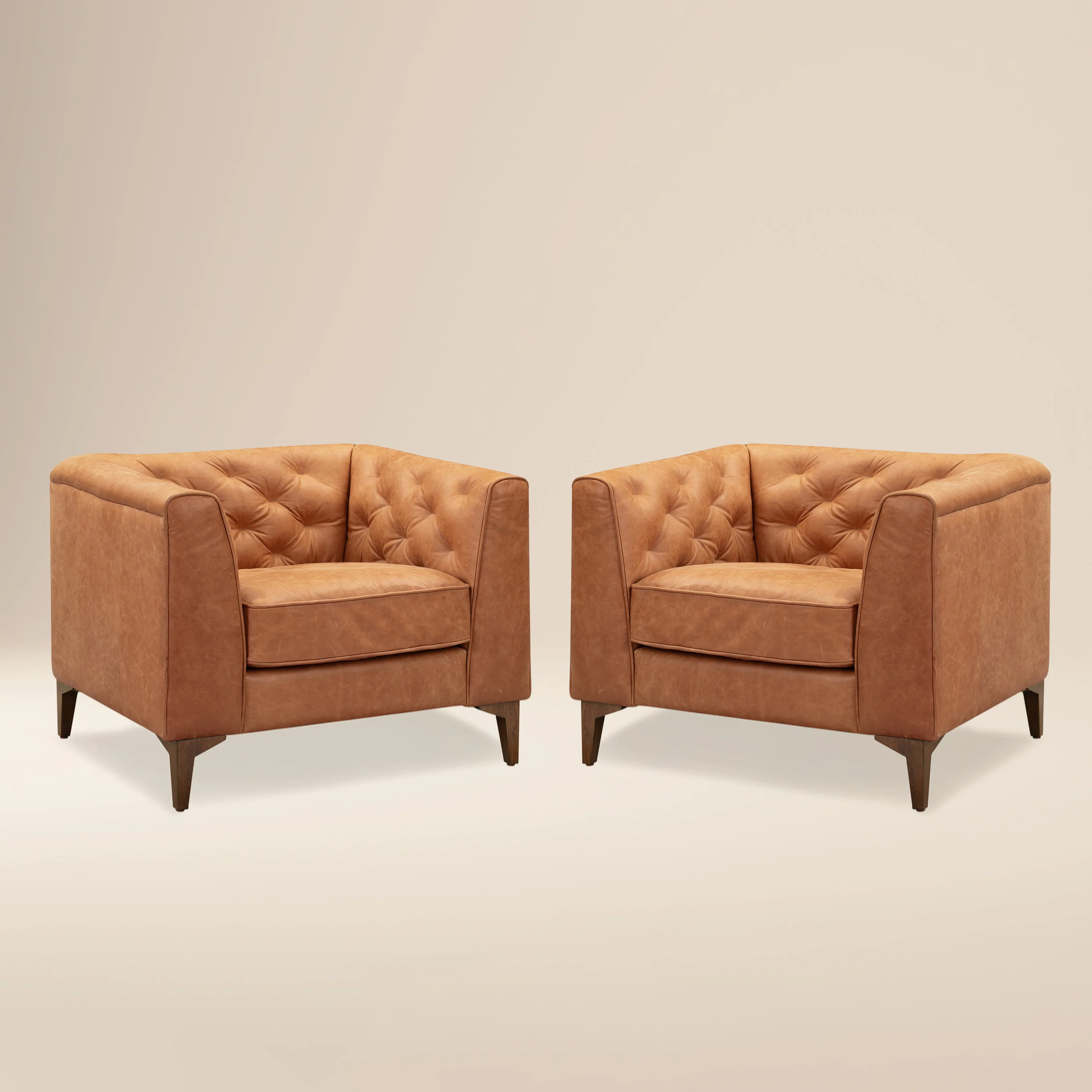 Essex Leather Lounge Chair | Cognac Tan | Set of 2