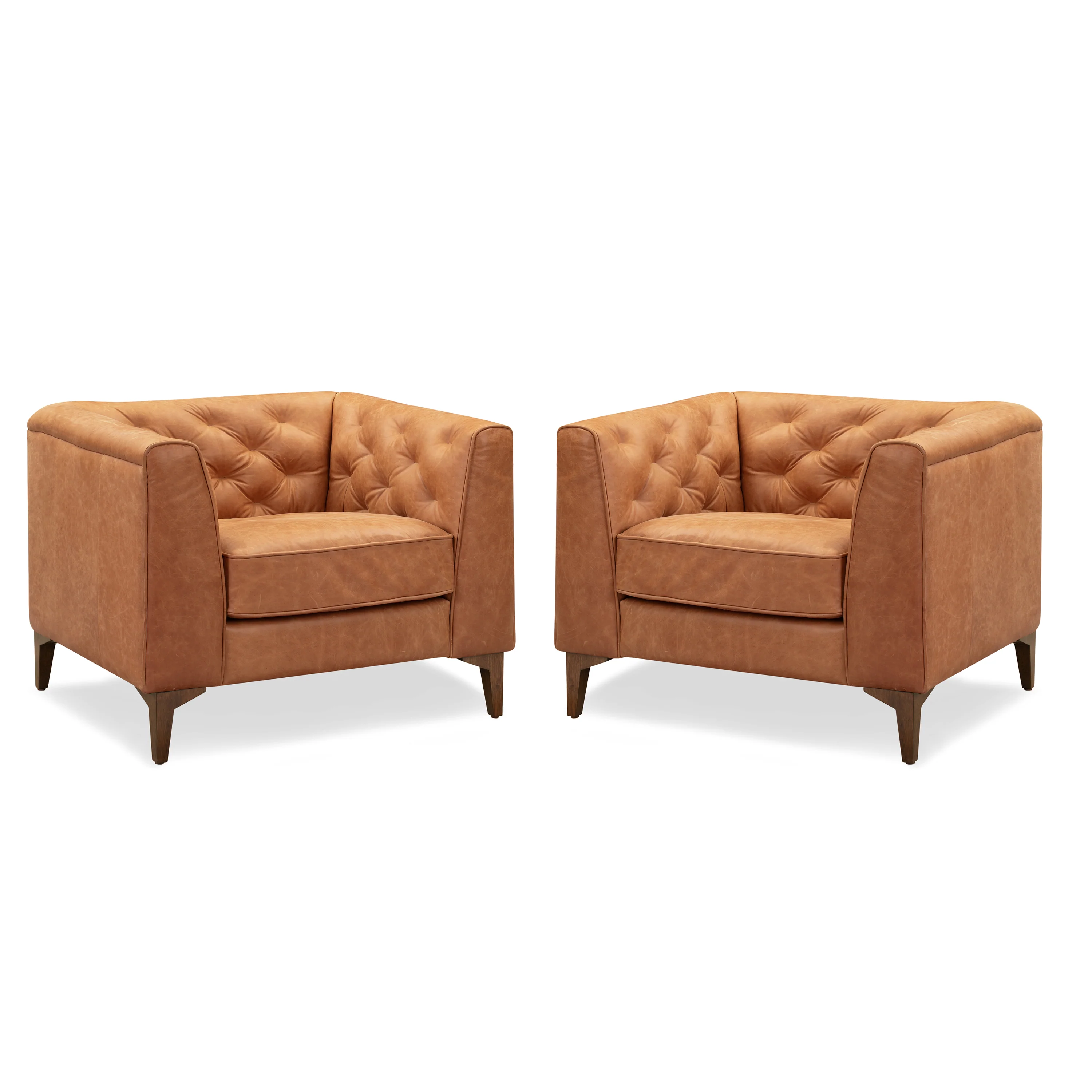 Essex Leather Lounge Chair | Cognac Tan | Set of 2 - Image 4