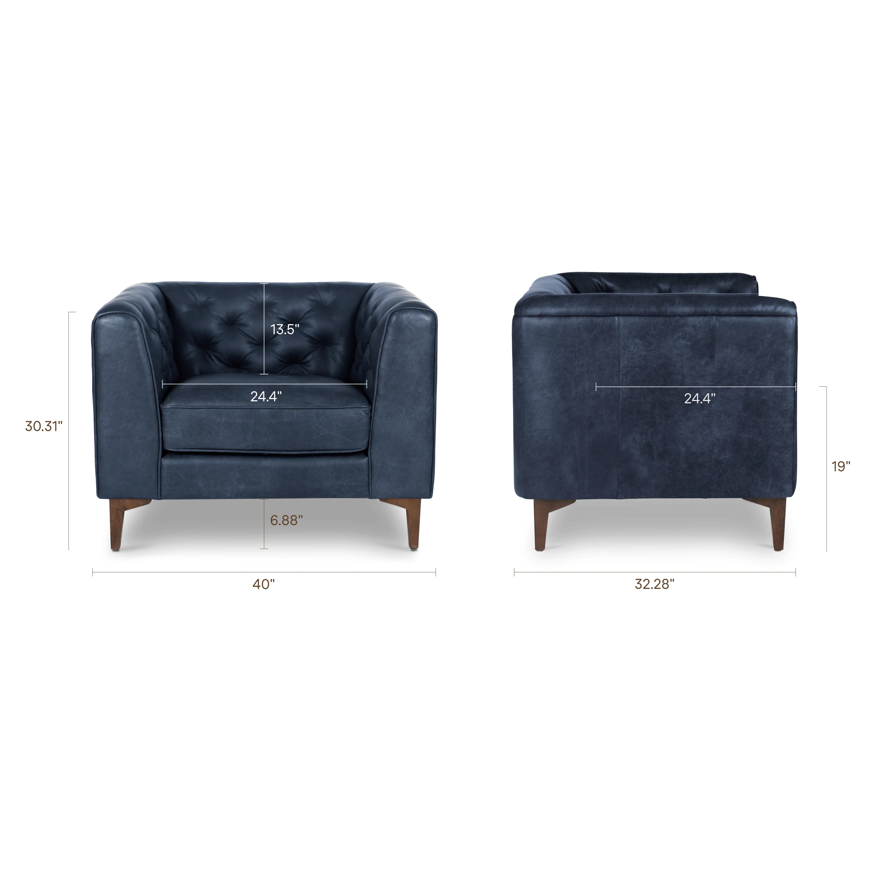 Essex Leather Lounge Chair | Midnight Blue | Set of 2 - Image 14