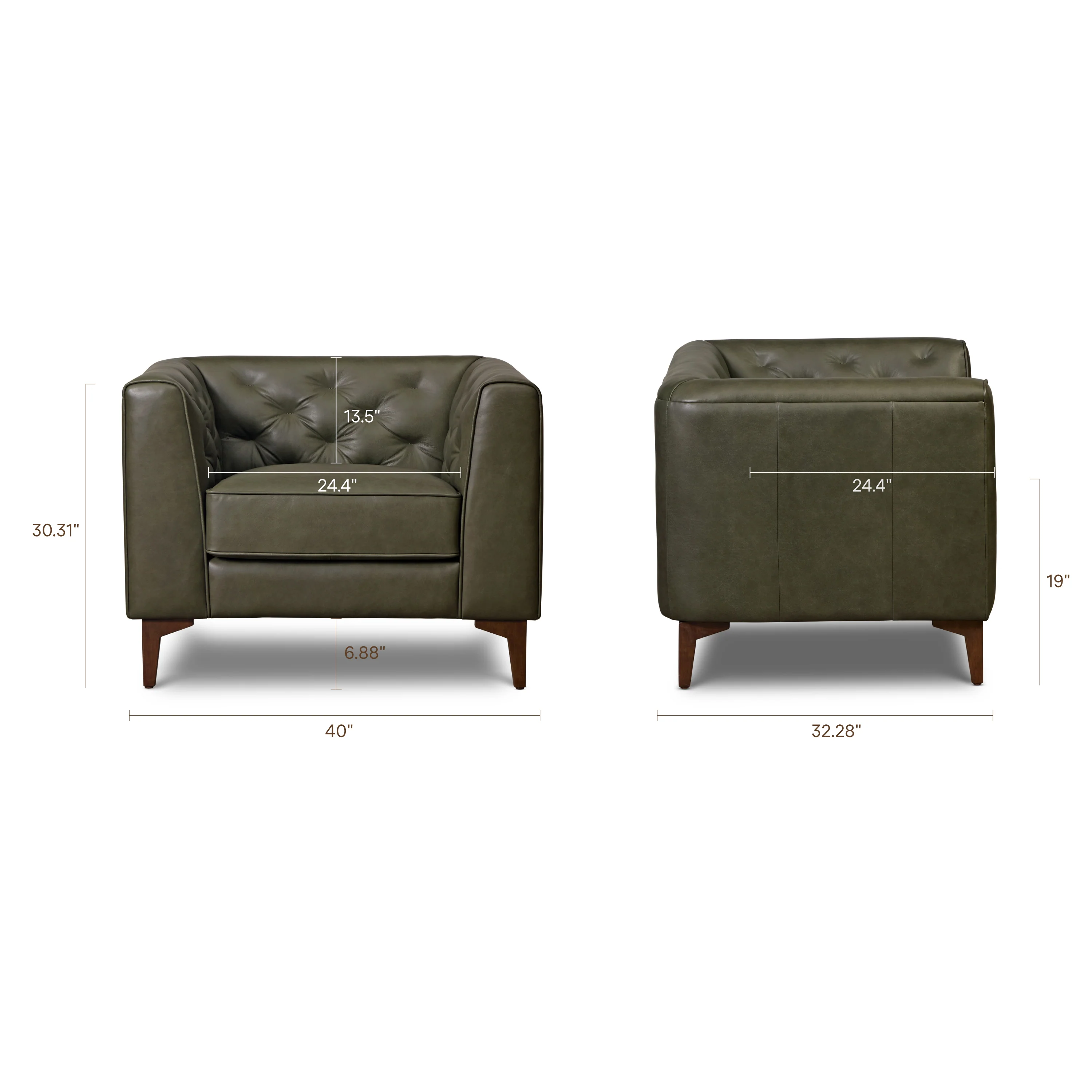 Essex Leather Lounge Chair | Olivine Green | Set of 2 - Image 15