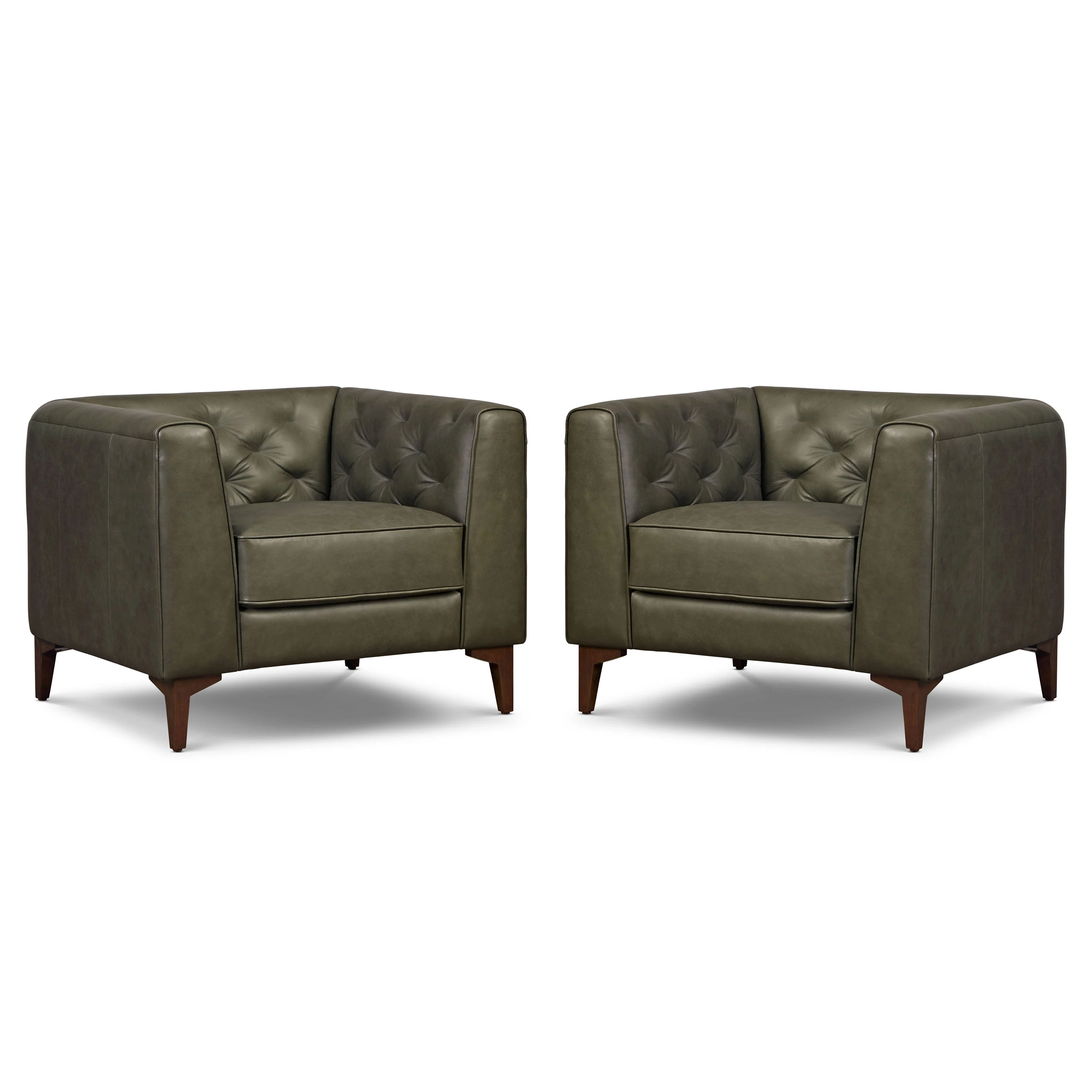 Essex Leather Lounge Chair | Olivine Green | Set of 2 - Image 3
