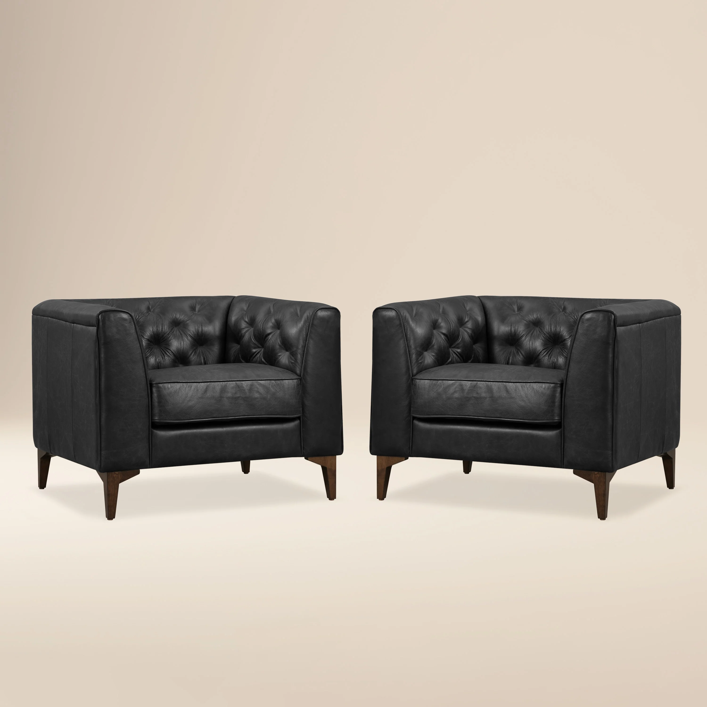 Essex Leather Lounge Chair | Onyx Black | Set of 2