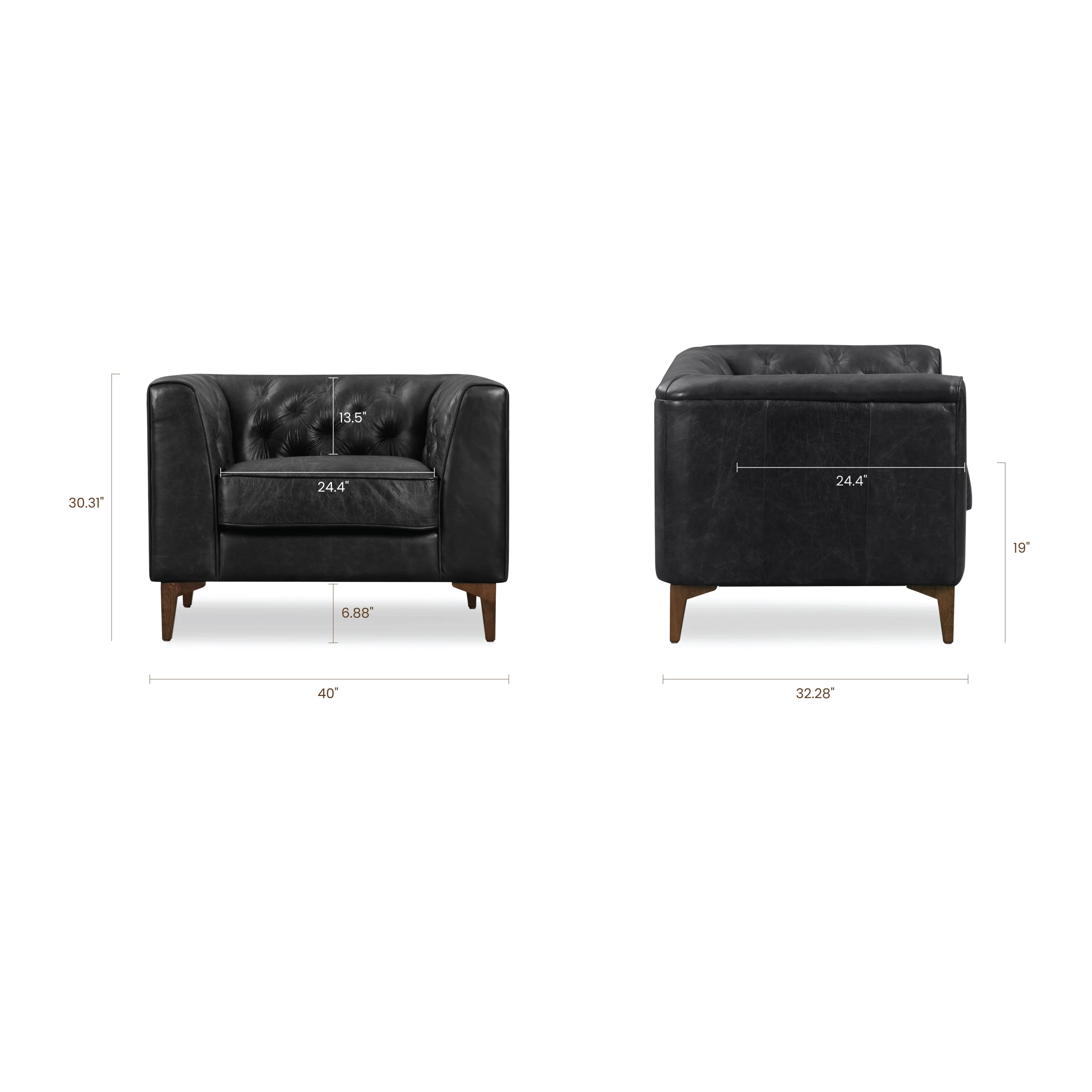Essex Leather Lounge Chair | Onyx Black | Set of 2 - Image 14