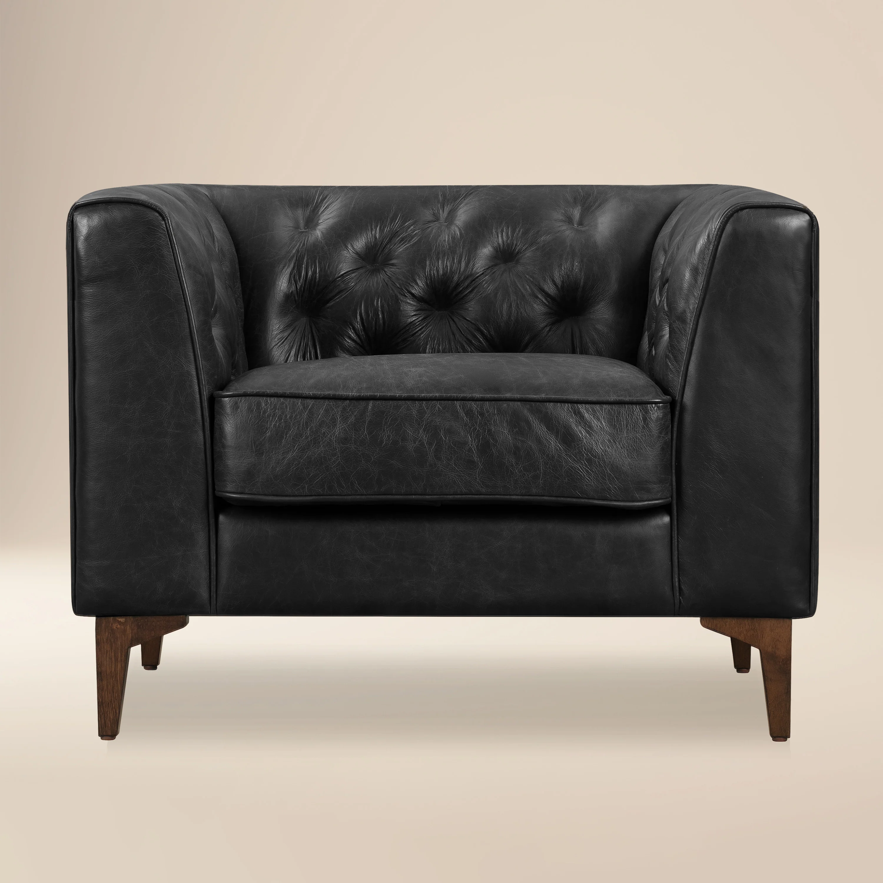 Essex Leather Lounge Chair | Onyx Black | Single
