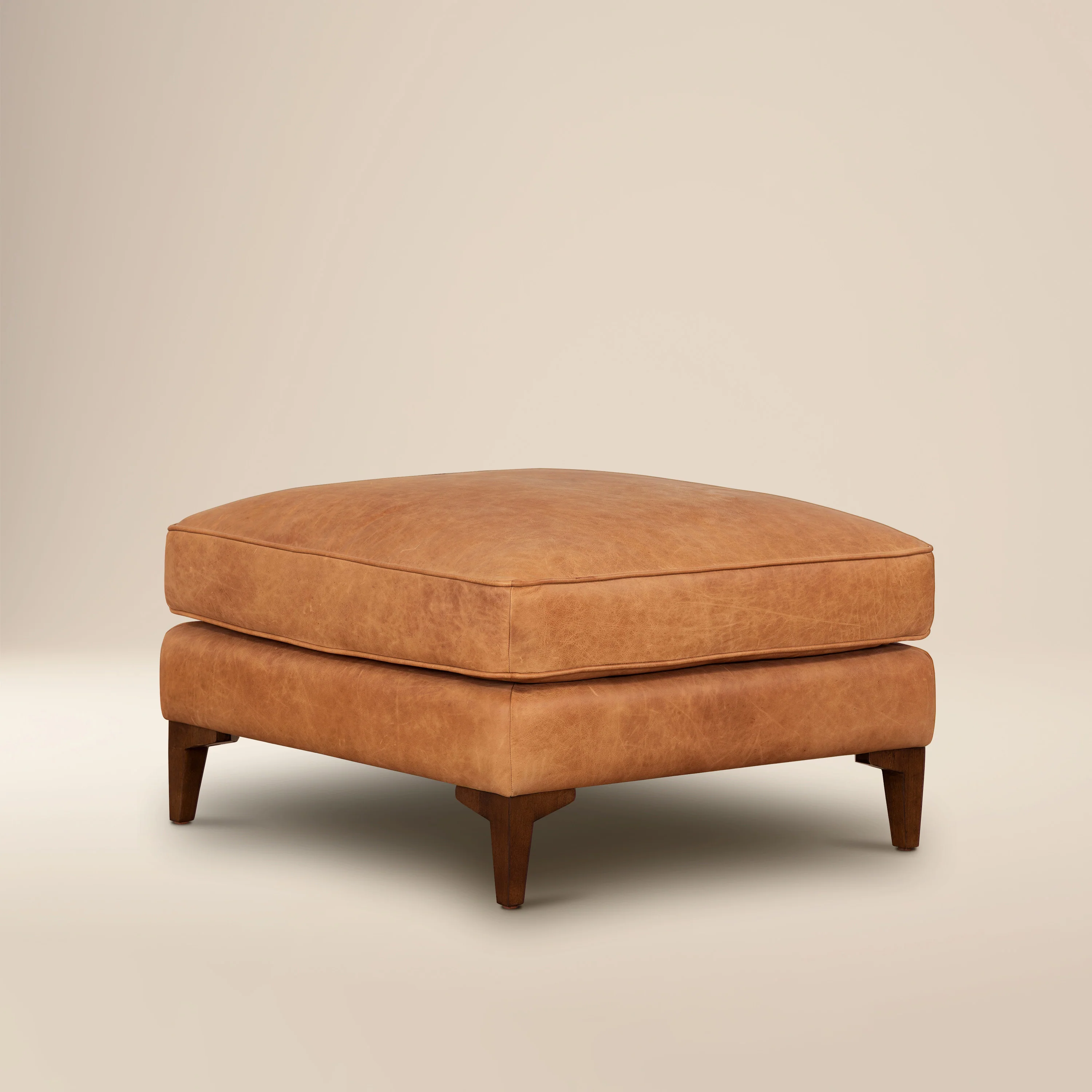 Essex Leather Ottoman | Cognac Tan