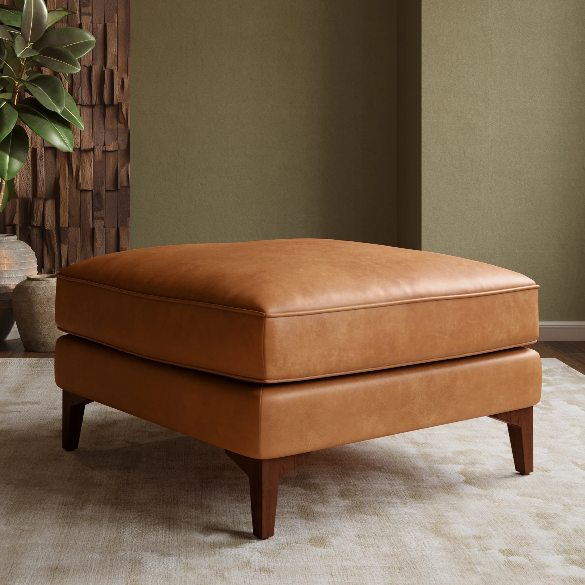 Essex Leather Ottoman | Cognac Tan - Image 2