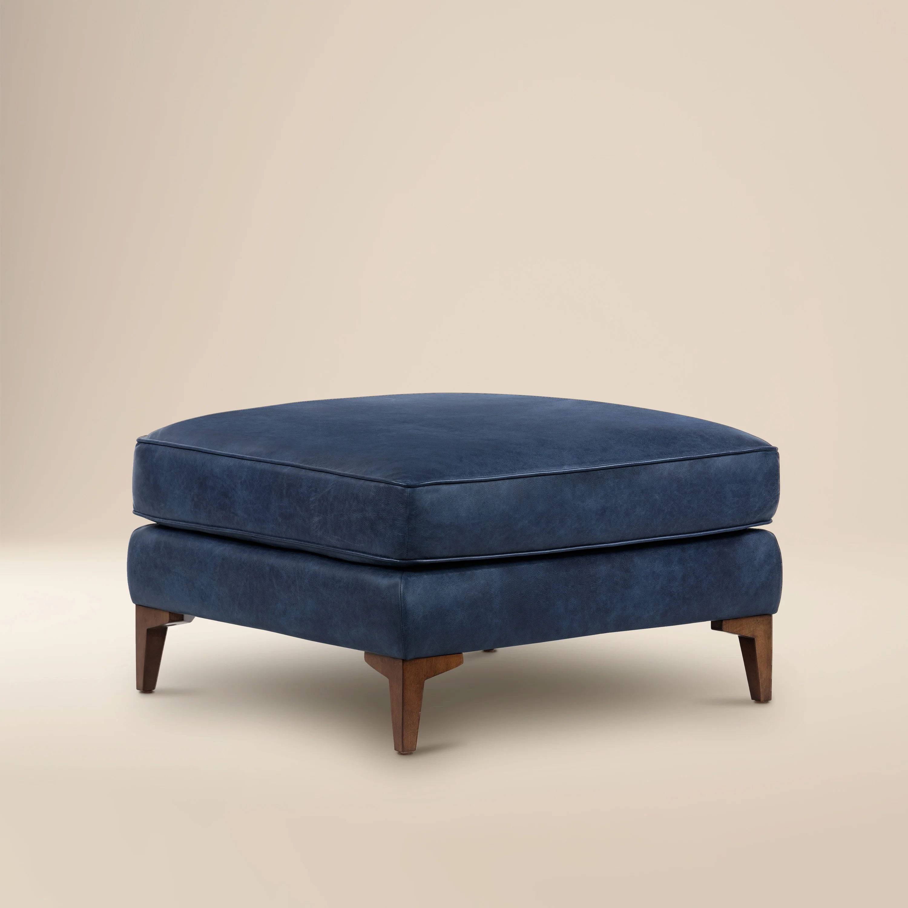 Essex Leather Ottoman | Midnight Blue
