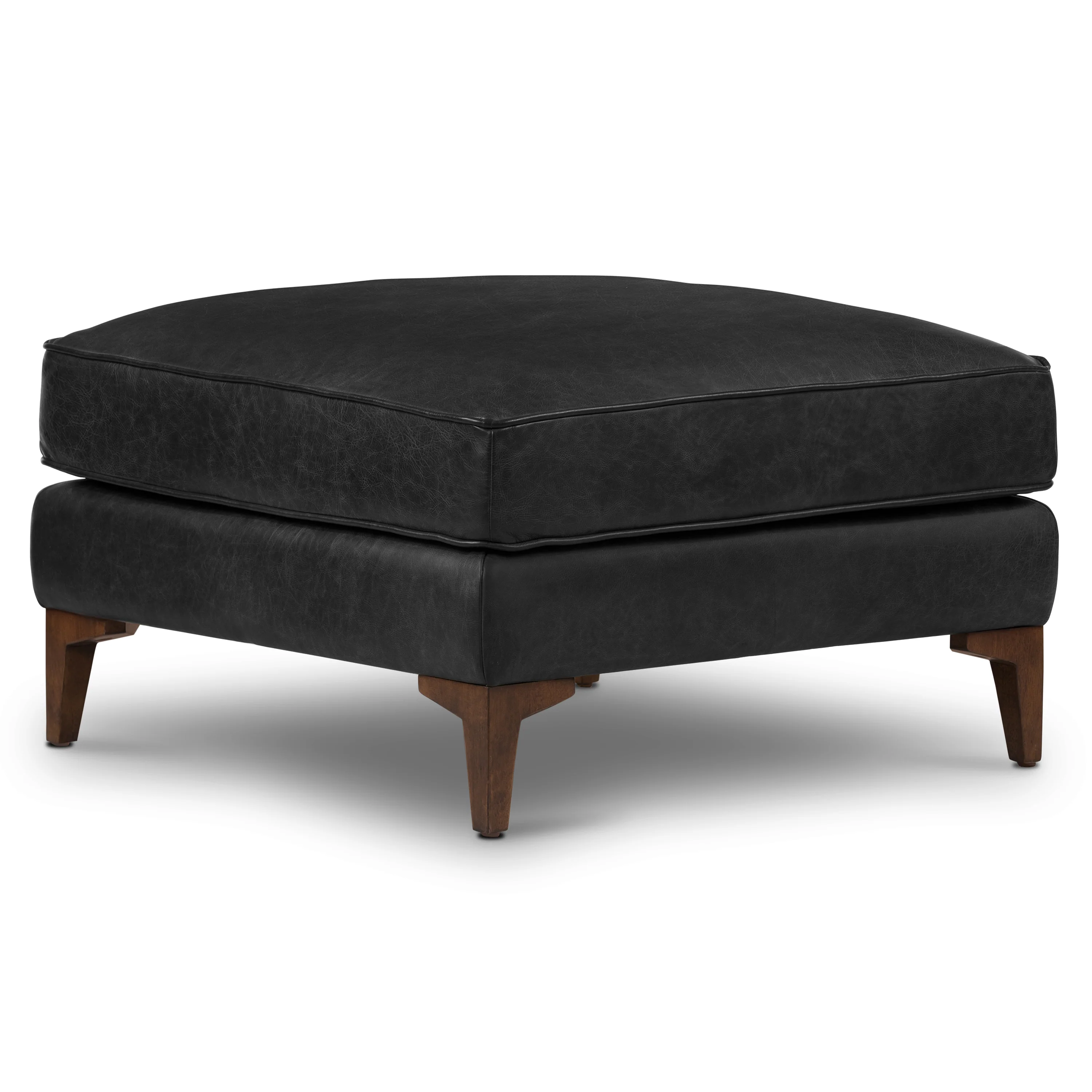 Essex Leather Ottoman | Onyx Black - Image 3
