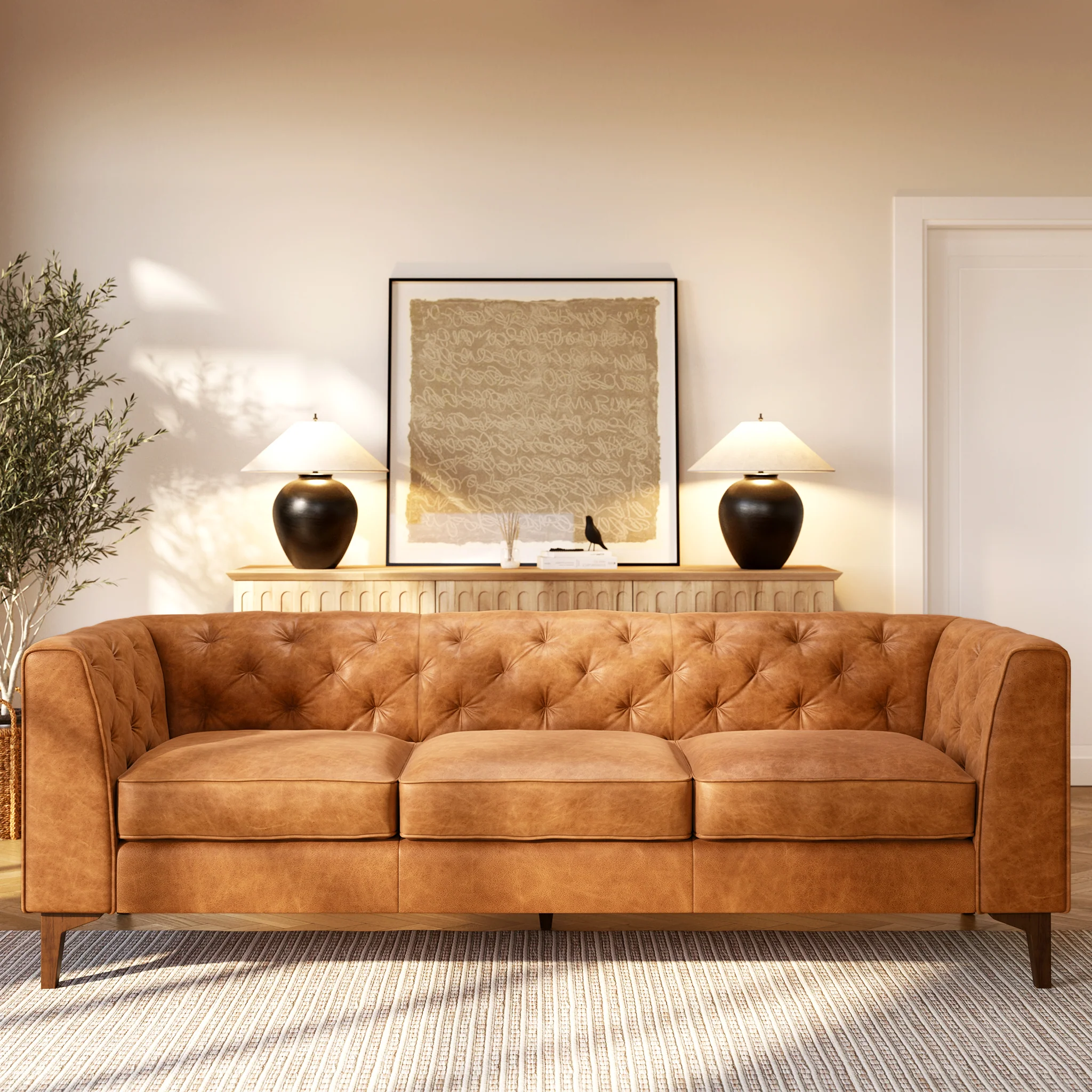 Essex 89" Leather Sofa | Cognac Tan - Image 2