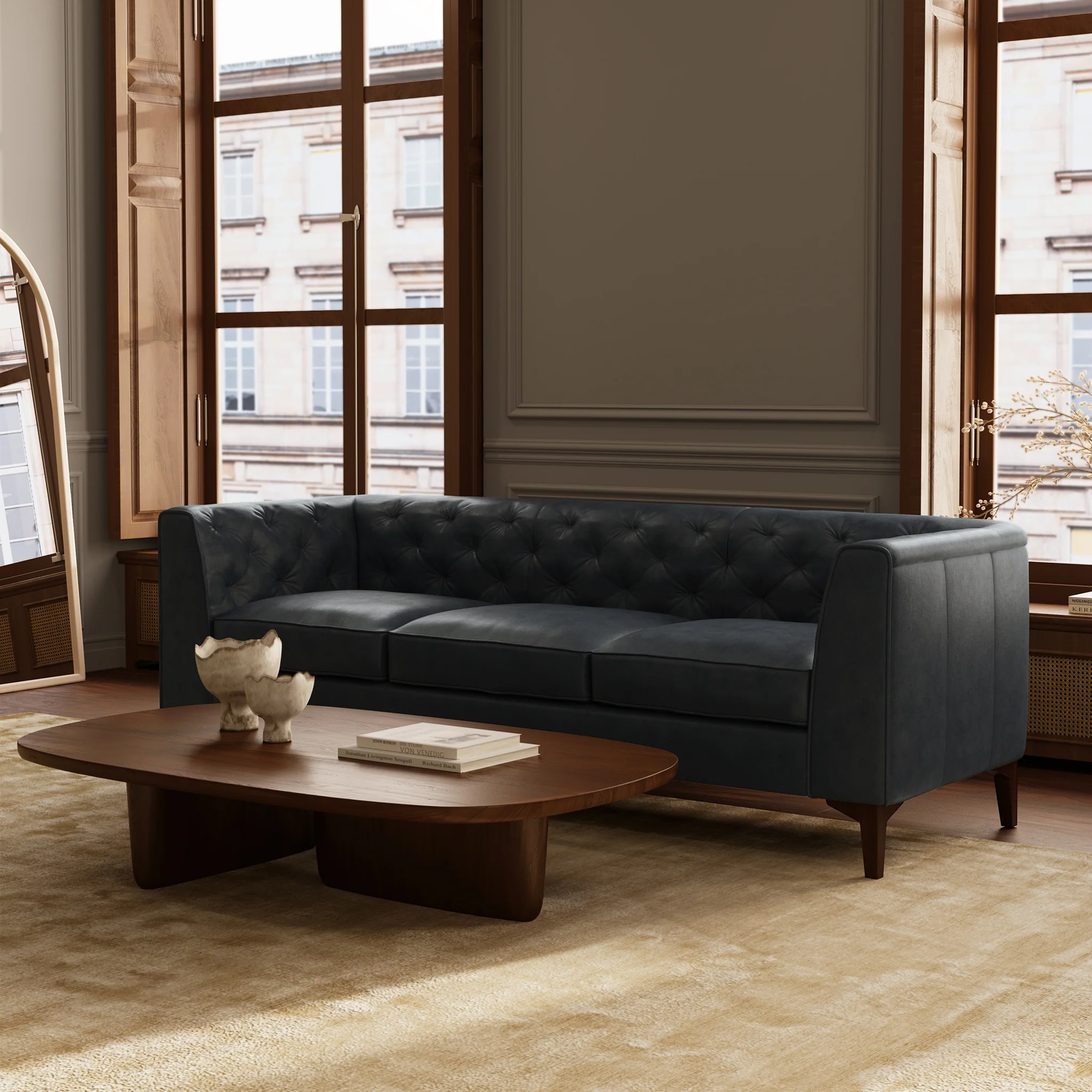 Essex 89" Leather Sofa | Deepsky Blue - Image 2