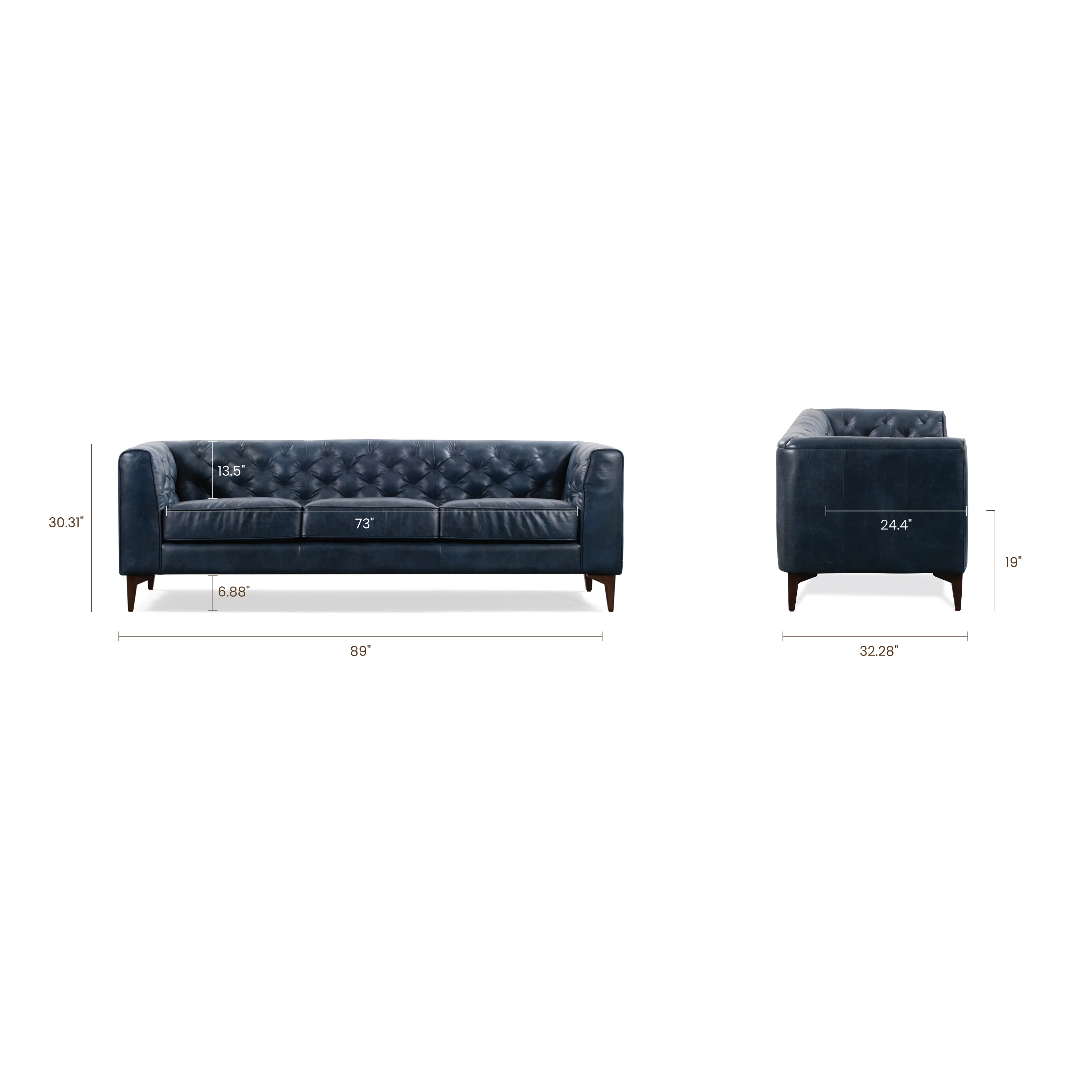 Essex 89" Leather Sofa | Midnight Blue - Image 16