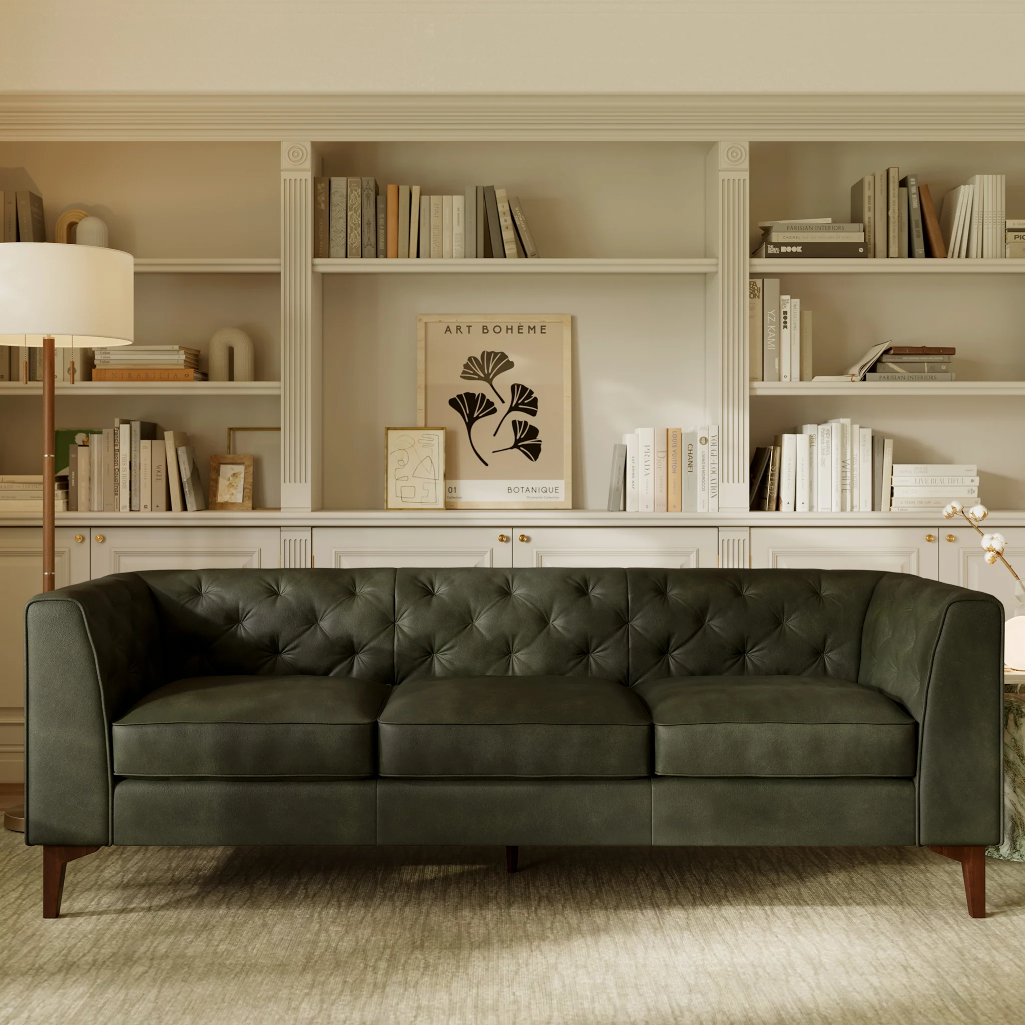 Essex 89" Leather Sofa | Olivine Green - Image 2