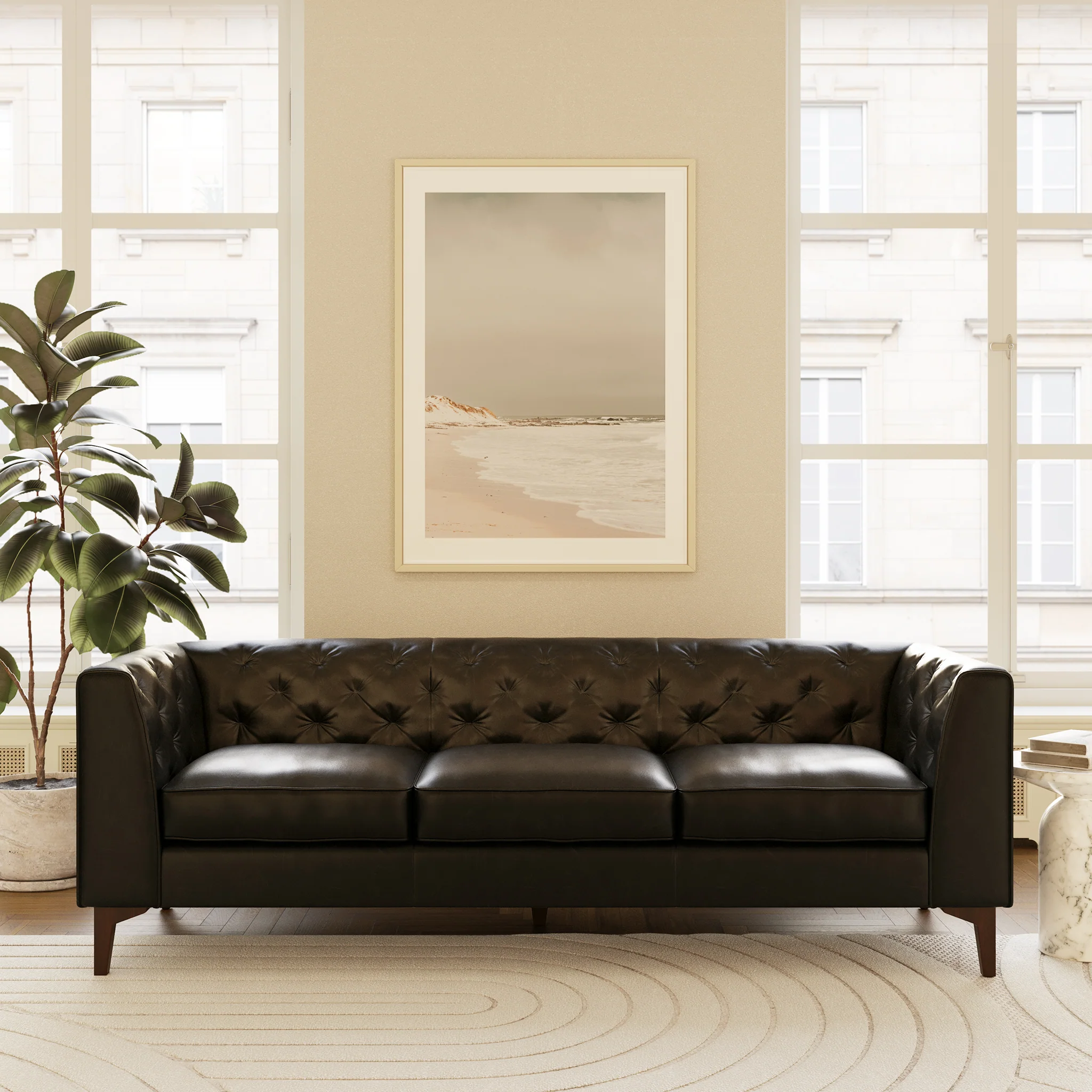 Essex 89" Leather Sofa | Onyx Black - Image 2