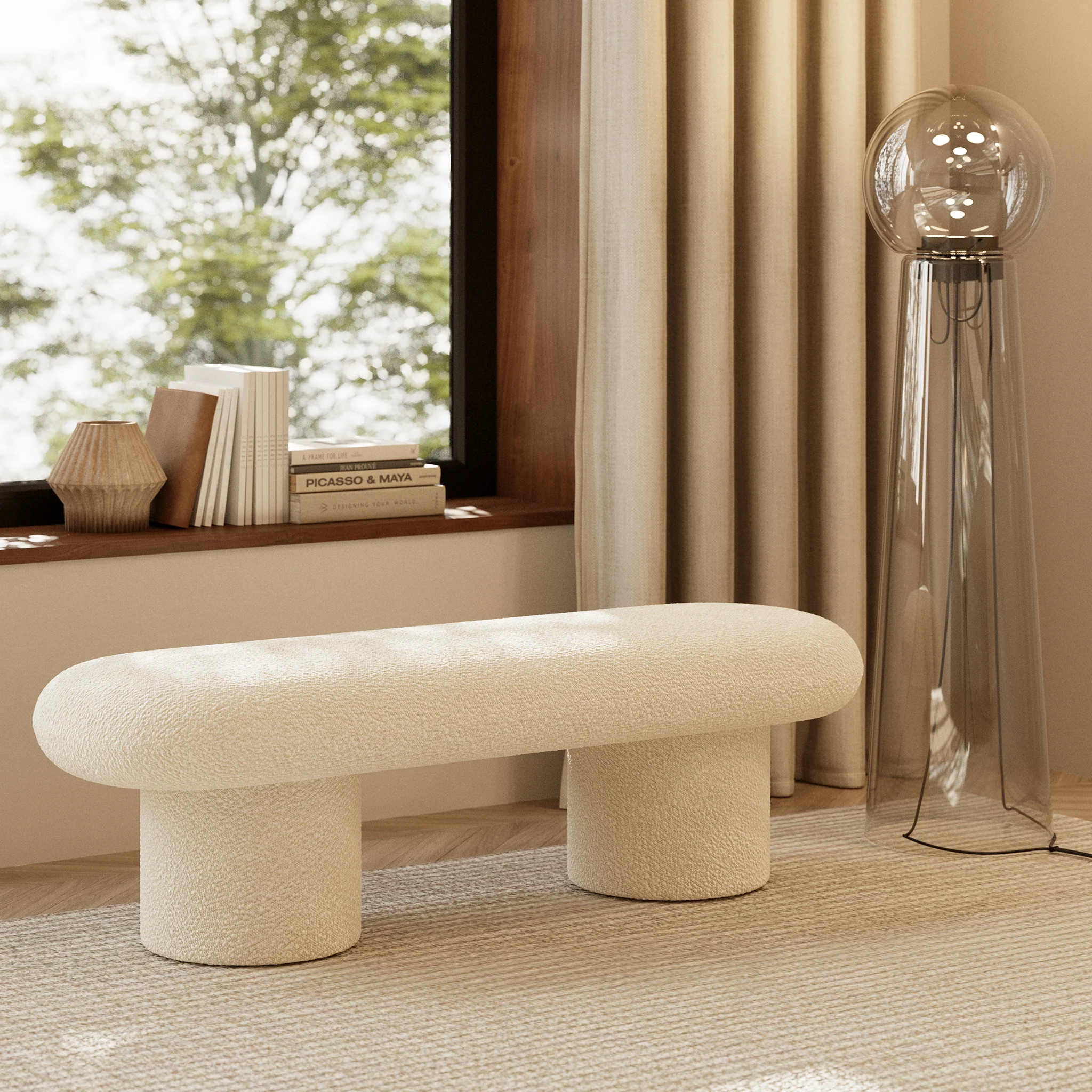 Este Bench | Crema White Boucle - Image 2