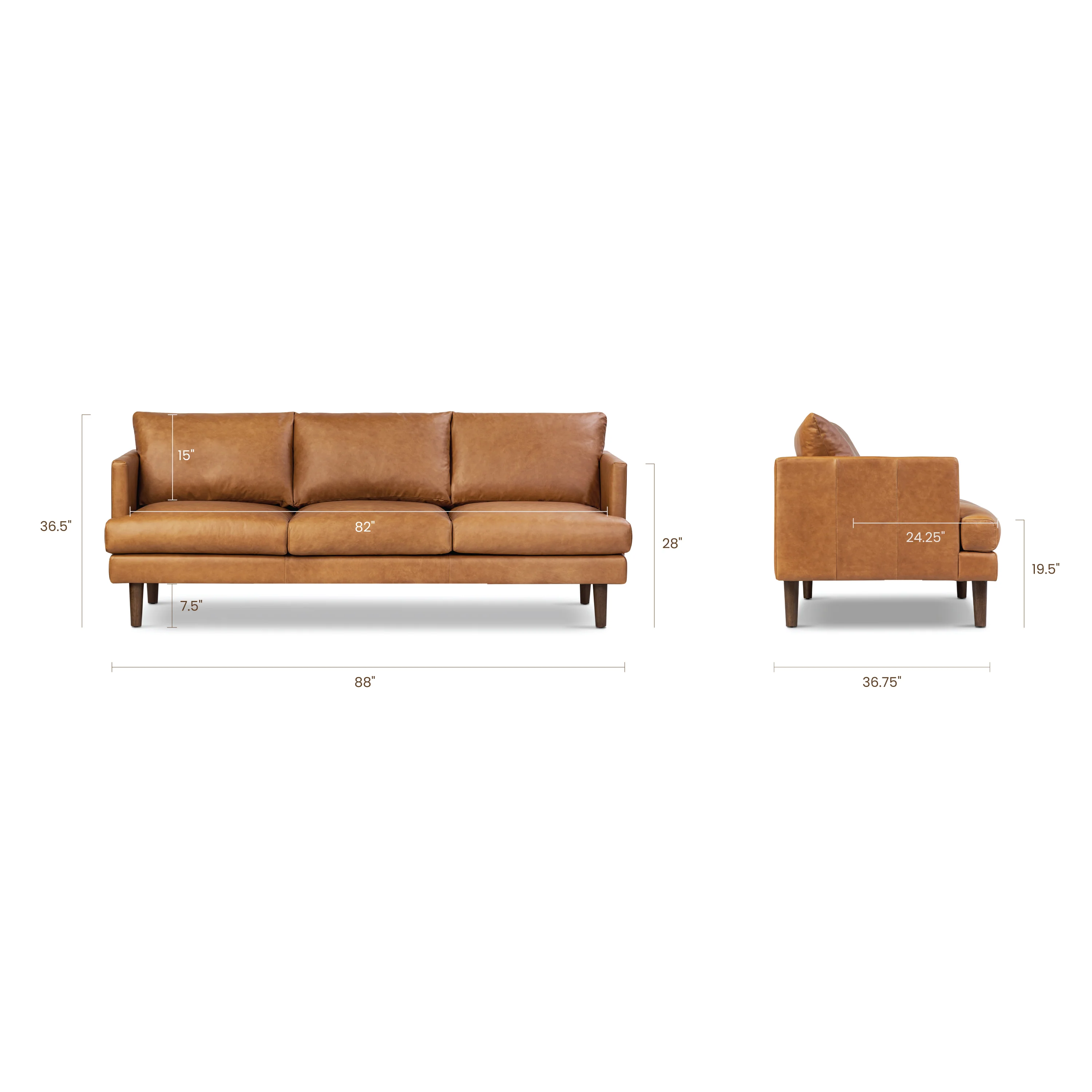 Girona 88" Leather Sofa | Cognac Tan - Image 18