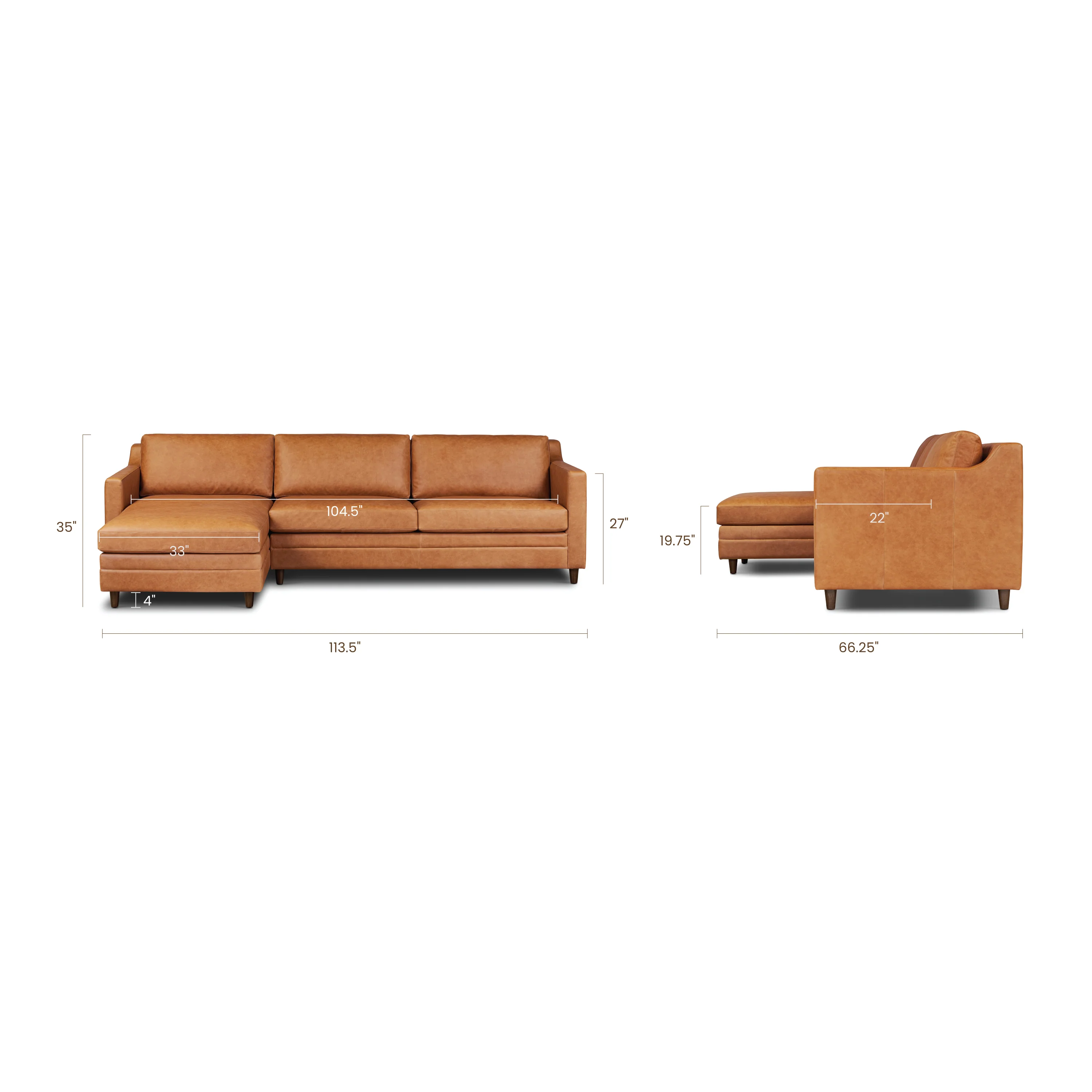 Harper 113.5" Leather Left-facing Pull-Out Sleeper Sectional Sofa | Cognac Tan - Image 15