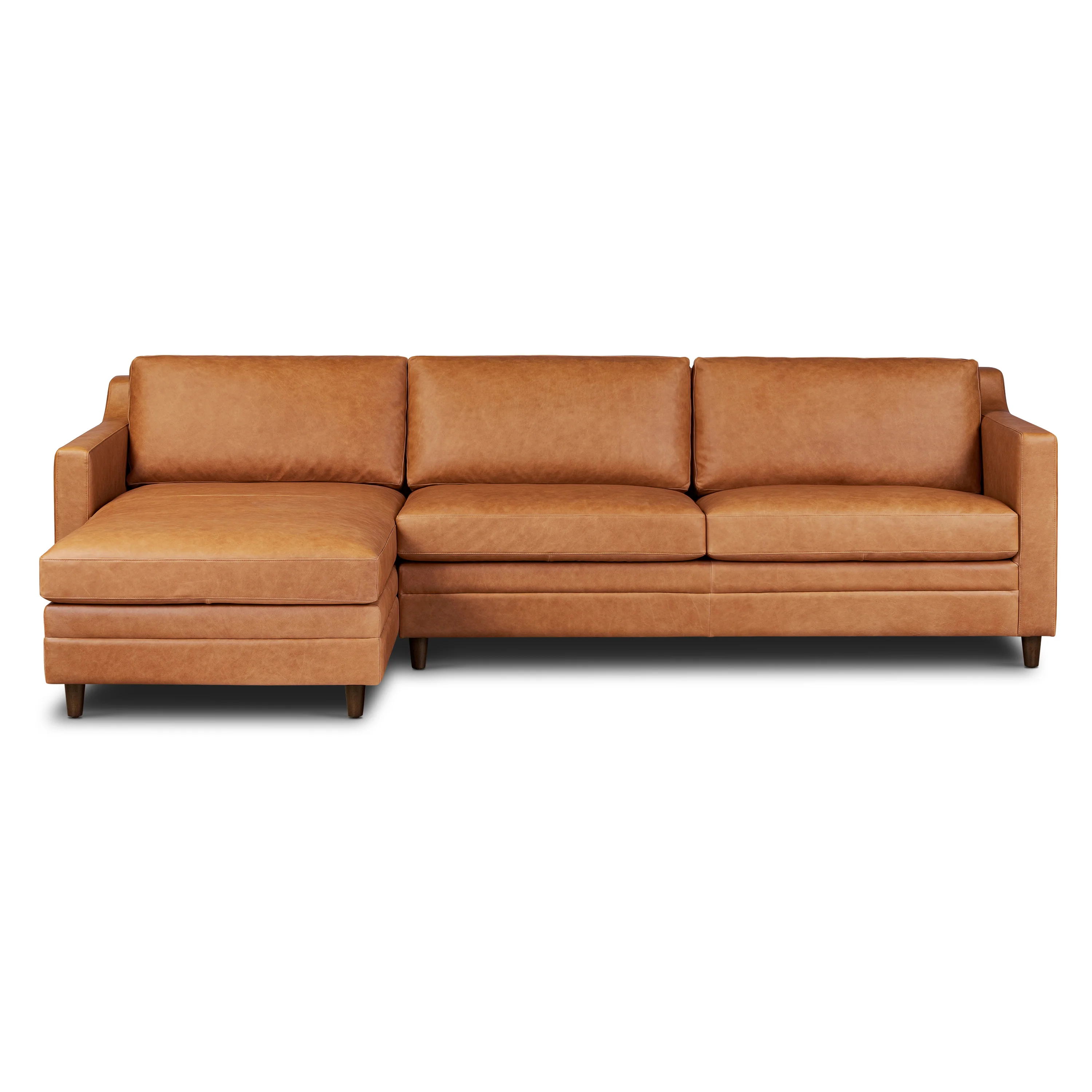 Harper 113.5" Leather Left-facing Pull-Out Sleeper Sectional Sofa | Cognac Tan - Image 3