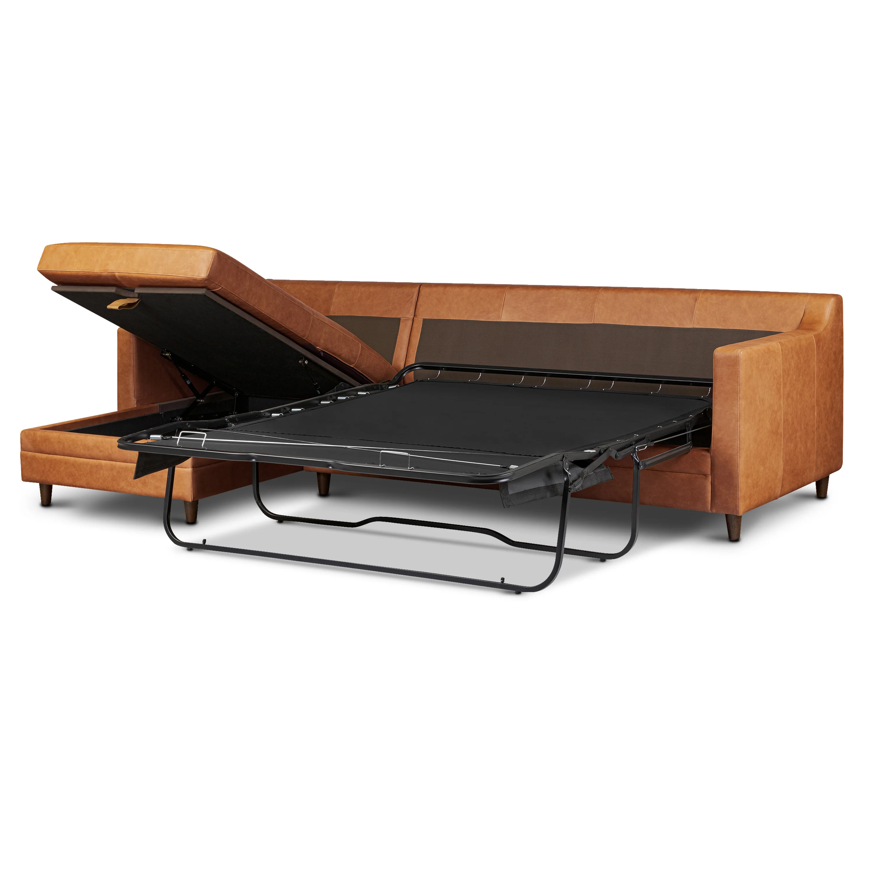 Harper 113.5" Leather Left-facing Pull-Out Sleeper Sectional Sofa | Cognac Tan - Image 4