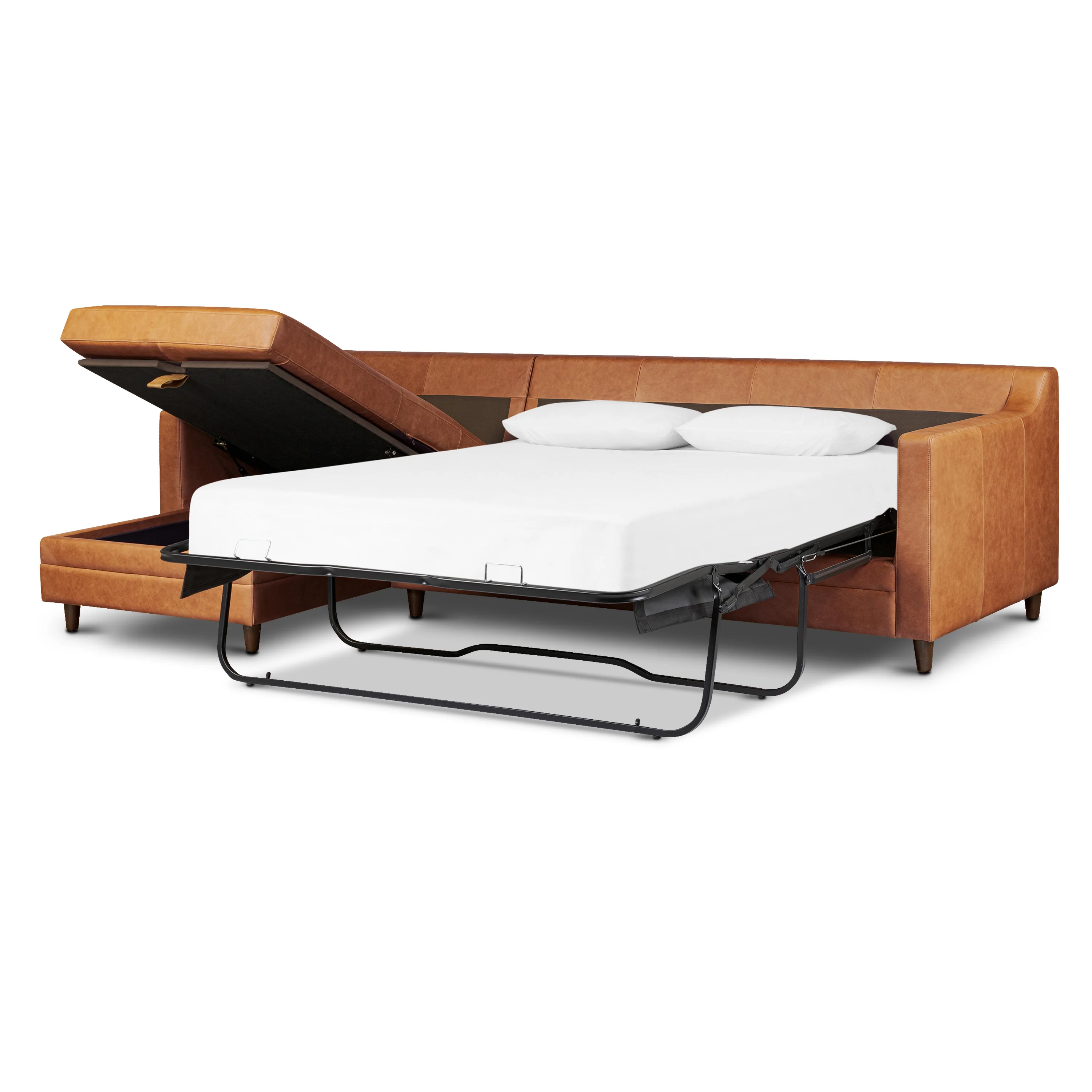 Harper 113.5" Leather Left-facing Pull-Out Sleeper Sectional Sofa | Cognac Tan - Image 5