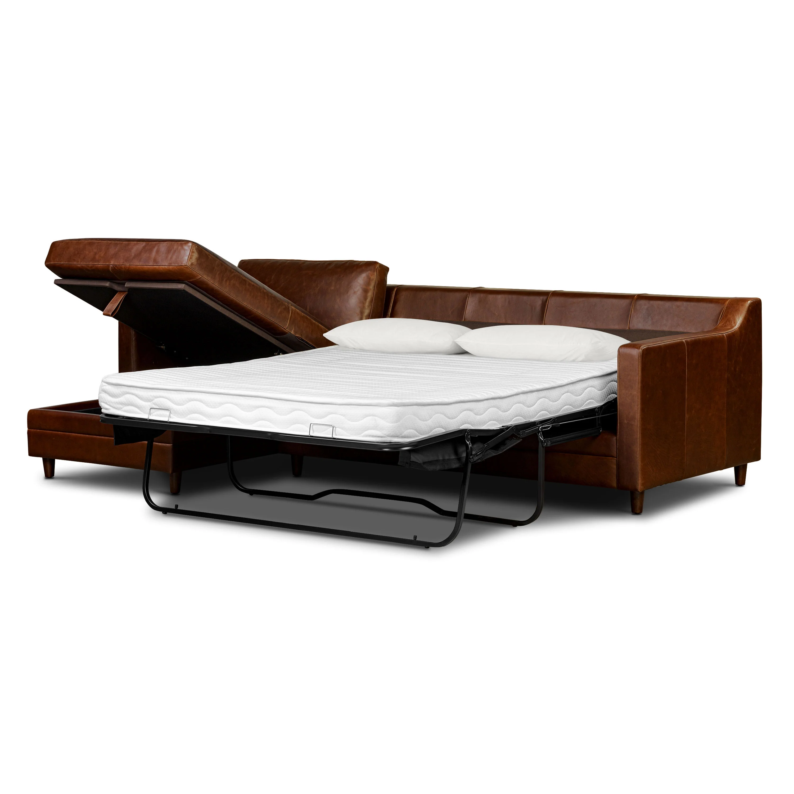 Harper 113.5" Leather Left-facing Pull-Out Sleeper Sectional Sofa | Oscuro Brown - Image 5
