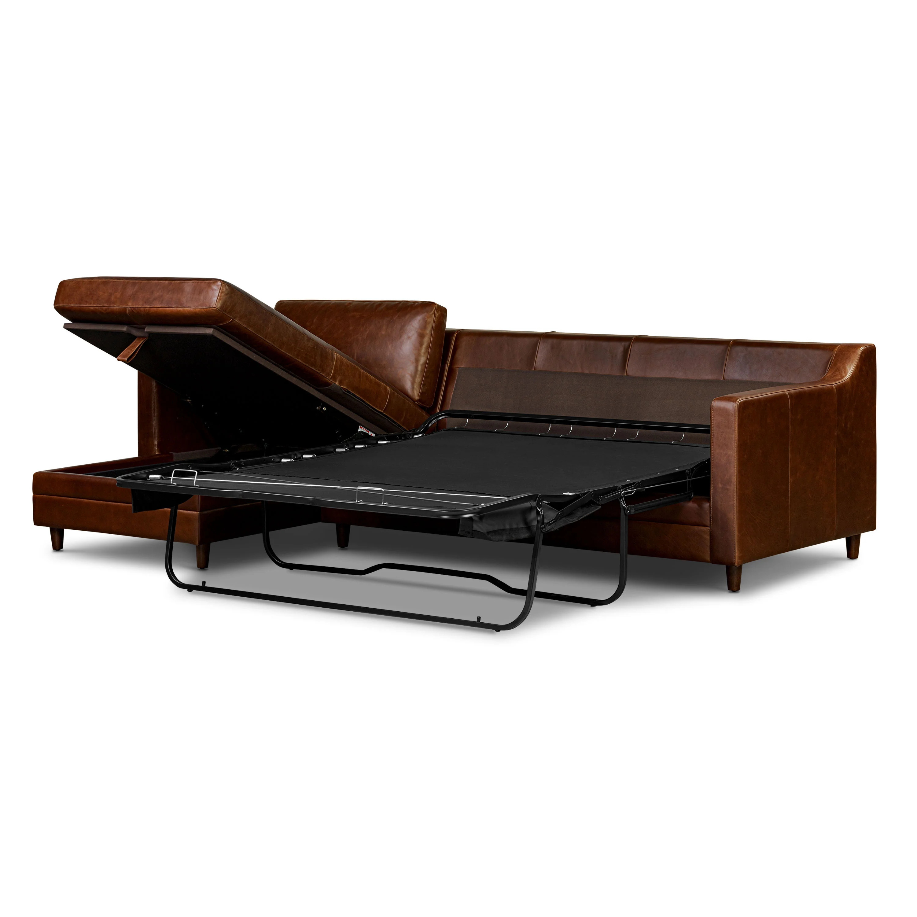 Harper 113.5" Leather Left-facing Pull-Out Sleeper Sectional Sofa | Oscuro Brown - Image 6