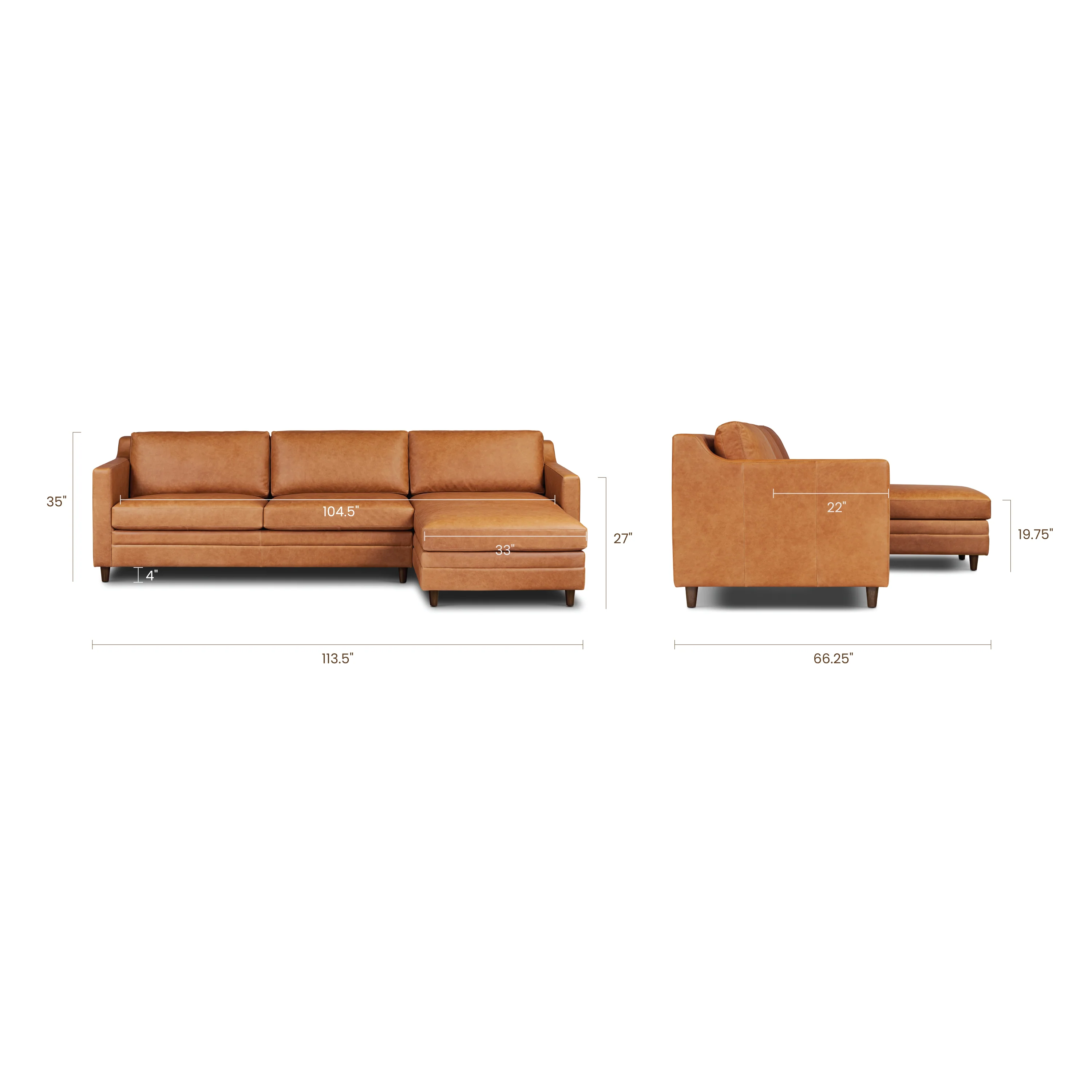 Harper 113.5" Leather Right-facing Pull-Out Sleeper Sectional Sofa | Cognac Tan - Image 15