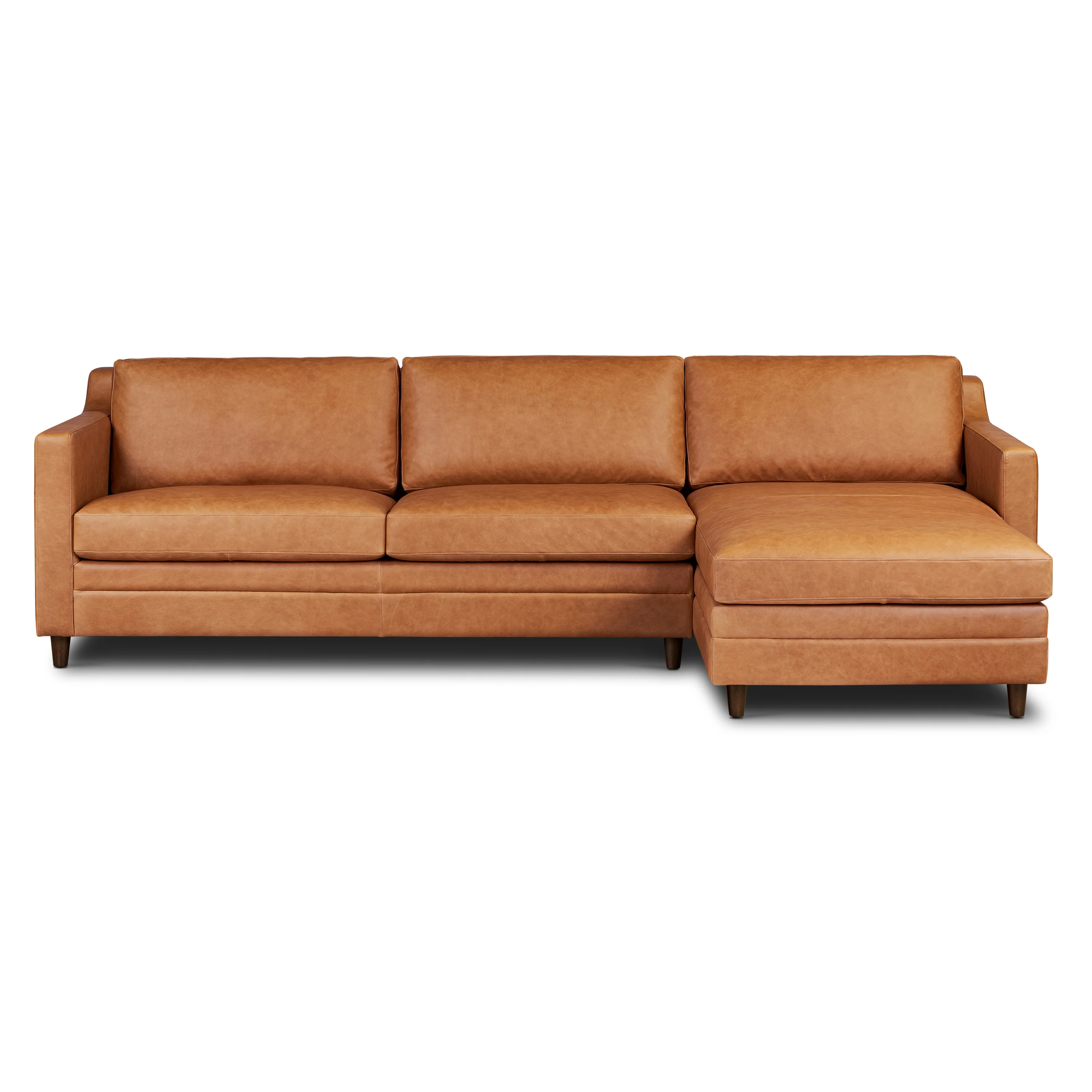 Harper 113.5" Leather Right-facing Pull-Out Sleeper Sectional Sofa | Cognac Tan - Image 3