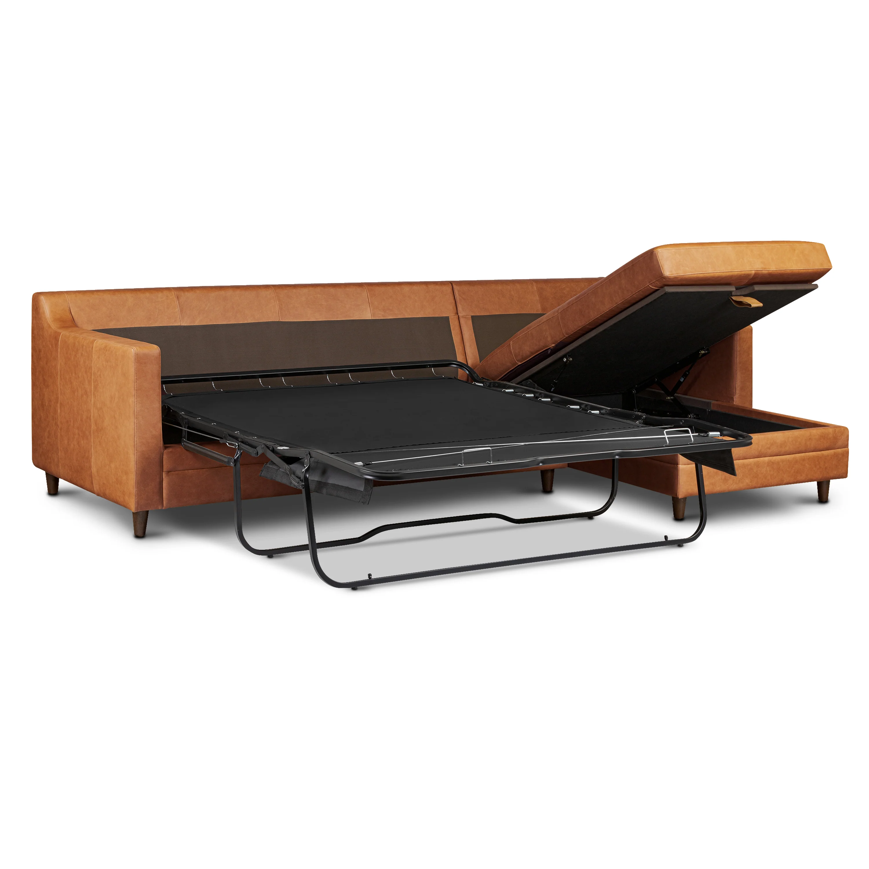 Harper 113.5" Leather Right-facing Pull-Out Sleeper Sectional Sofa | Cognac Tan - Image 4