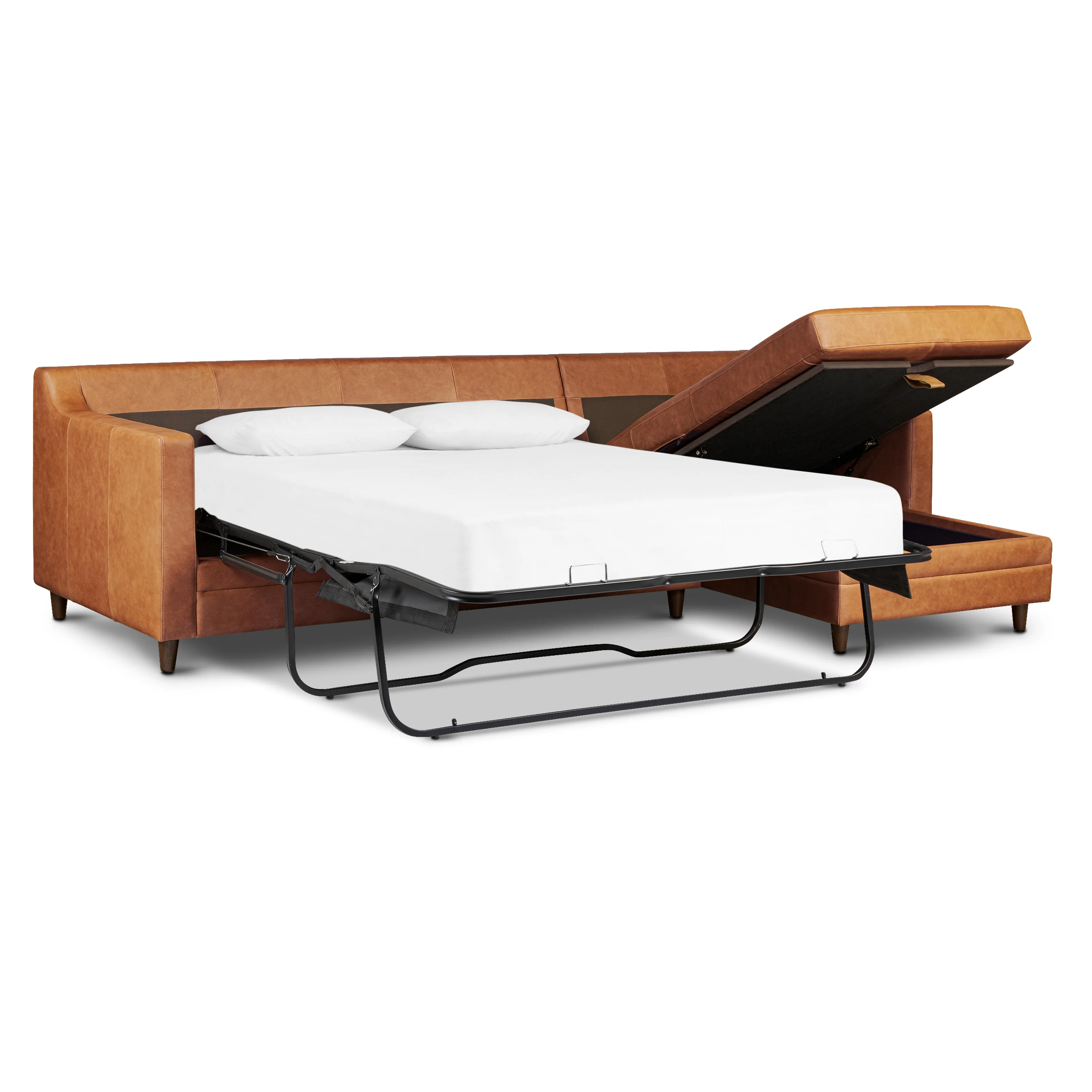 Harper 113.5" Leather Right-facing Pull-Out Sleeper Sectional Sofa | Cognac Tan - Image 5