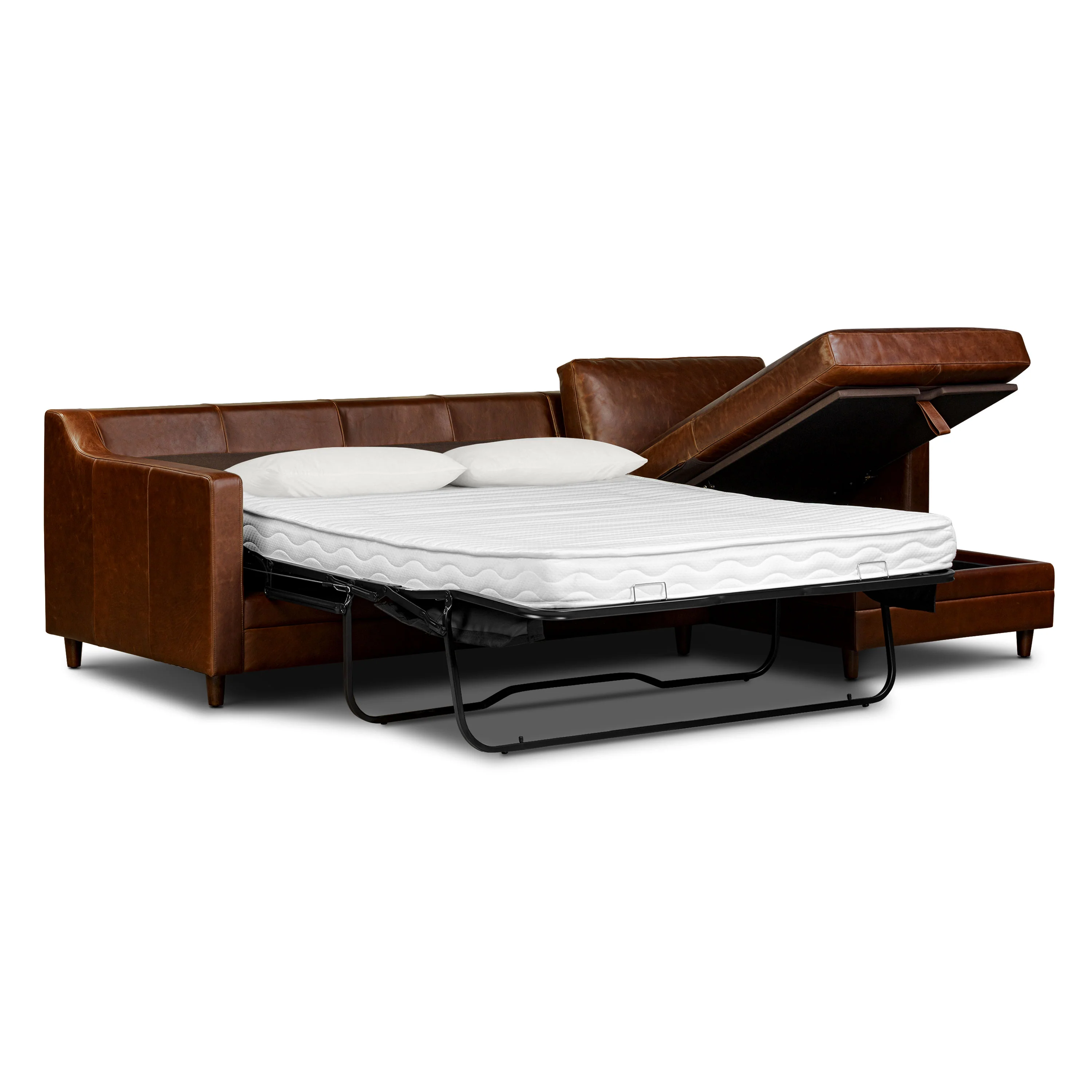 Harper 113.5" Leather Right-Facing Pull-Out Sleeper Sectional Sofa | Oscuro Brown - Image 5