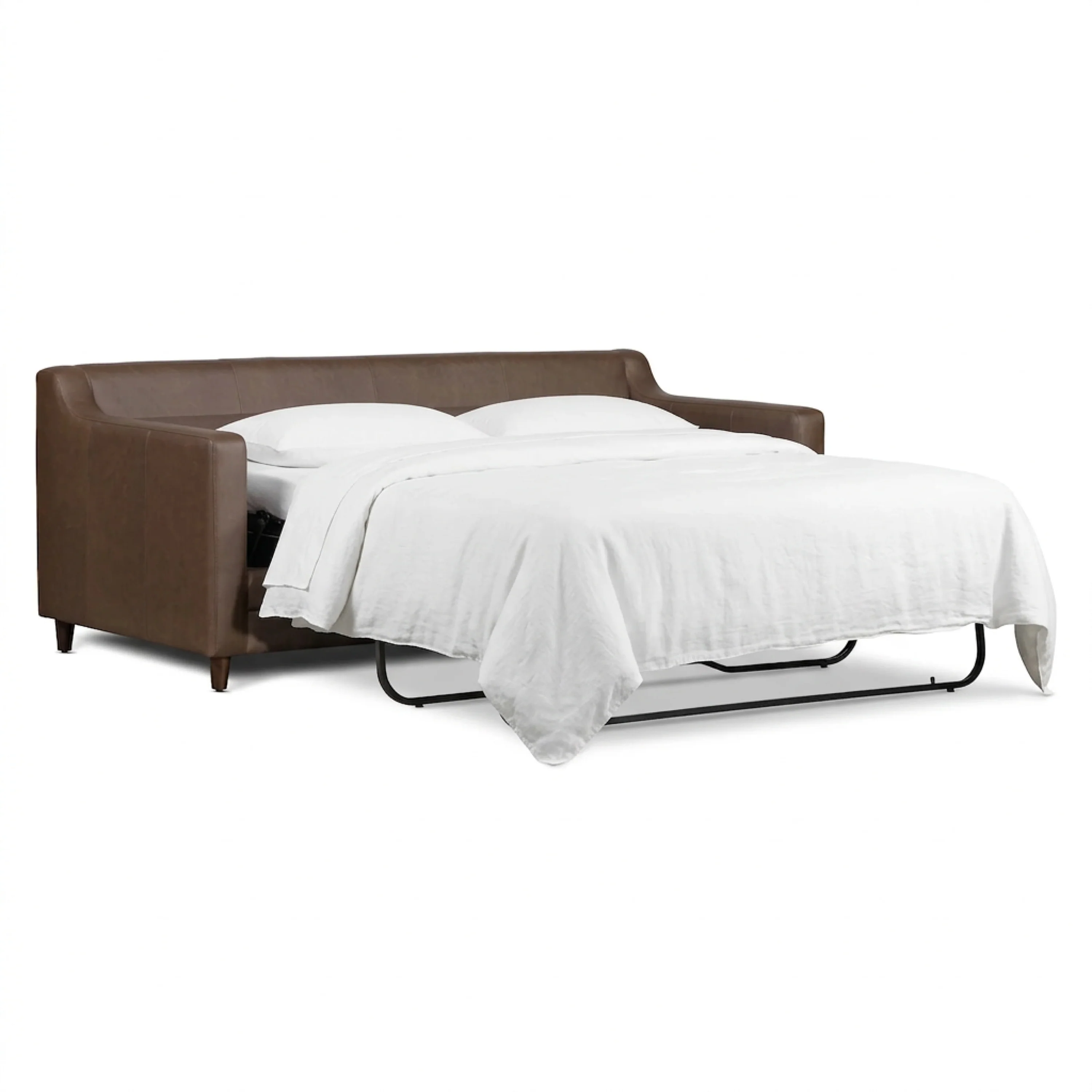 Harper Leather Pull-Out Convertible Sleeper Sofa (82") | Bridle Brown - Image 6