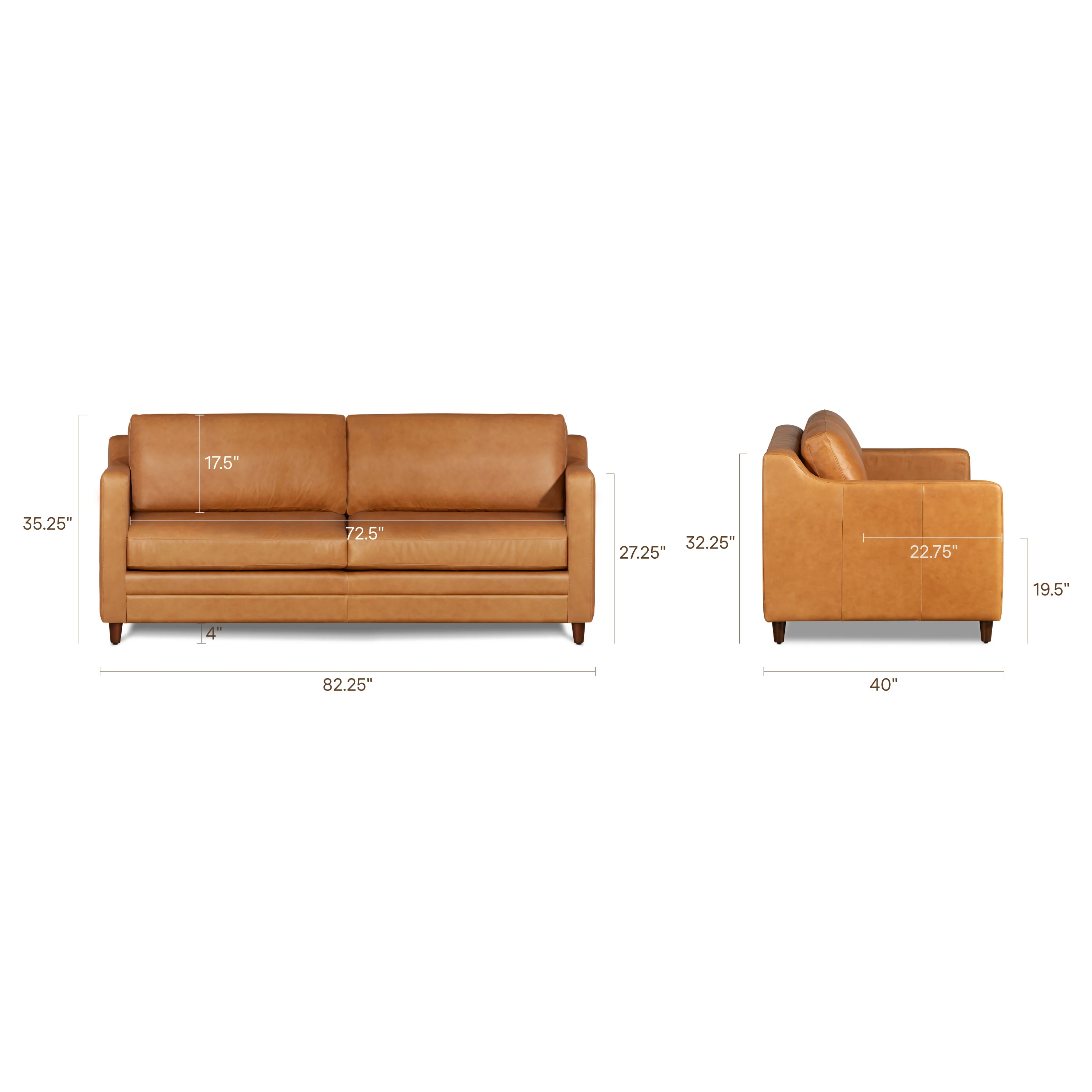 Harper 82" Leather Pull-Out Convertible Sleeper Sofa | Cognac Tan - Image 21