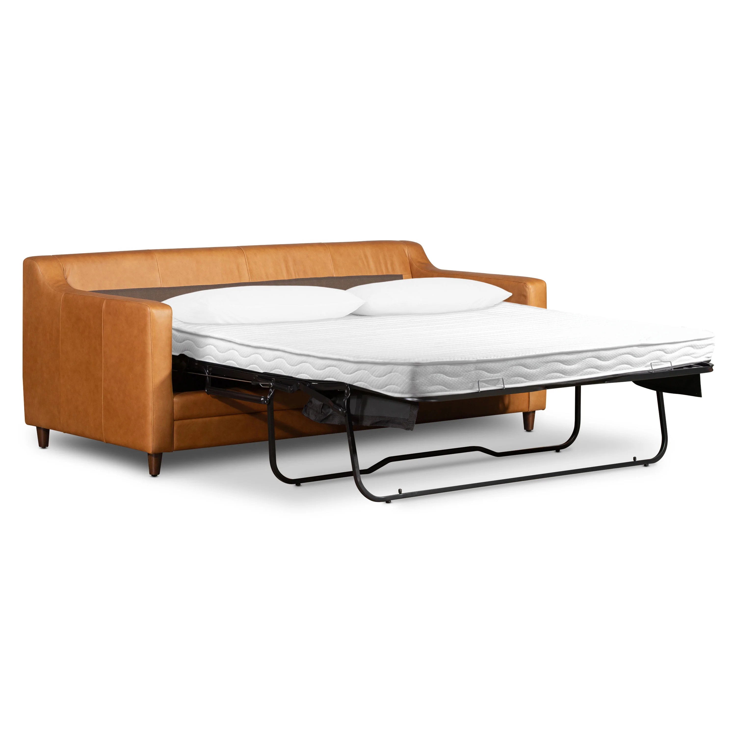 Harper 82" Leather Pull-Out Convertible Sleeper Sofa | Cognac Tan - Image 7