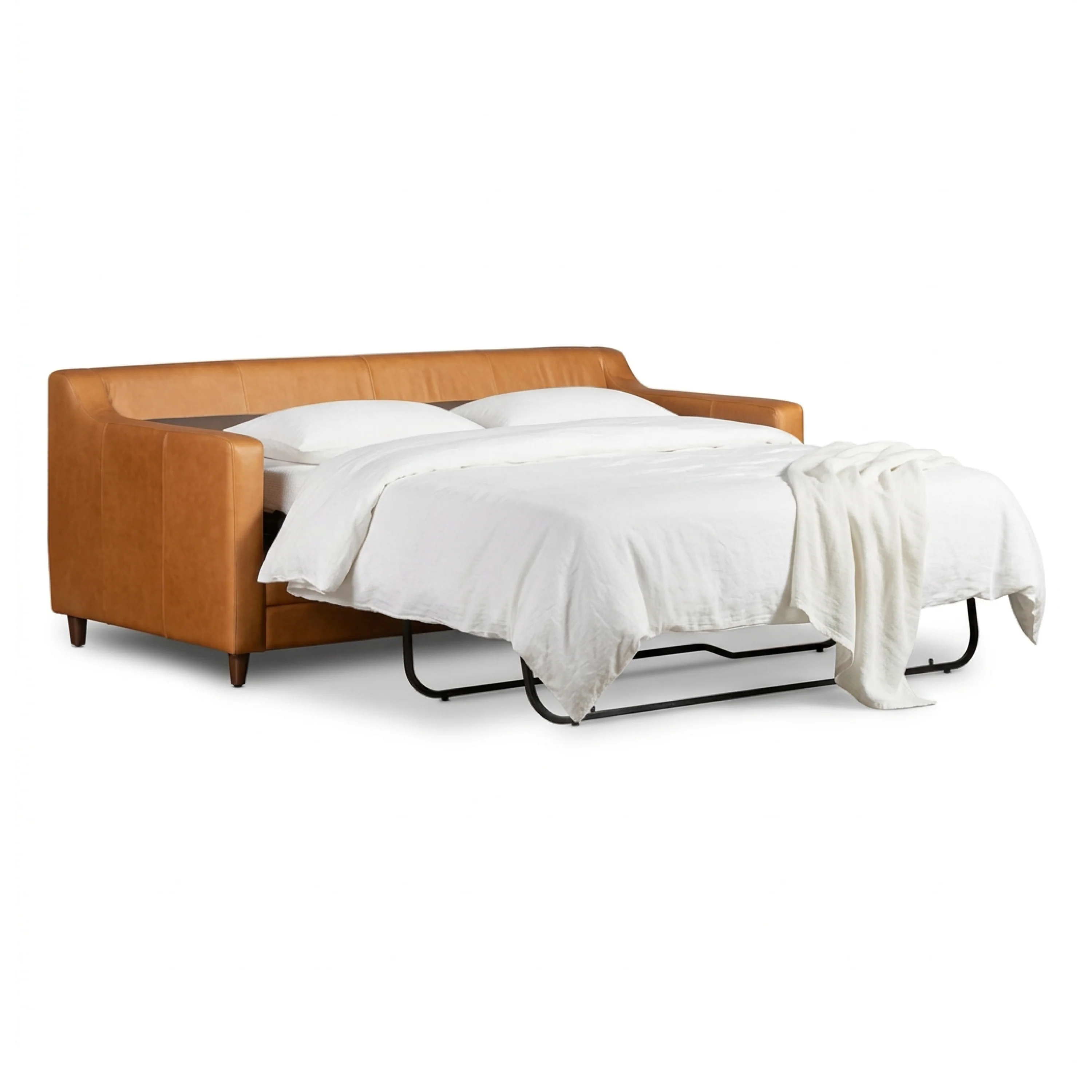 Harper 82" Leather Pull-Out Convertible Sleeper Sofa | Cognac Tan - Image 8