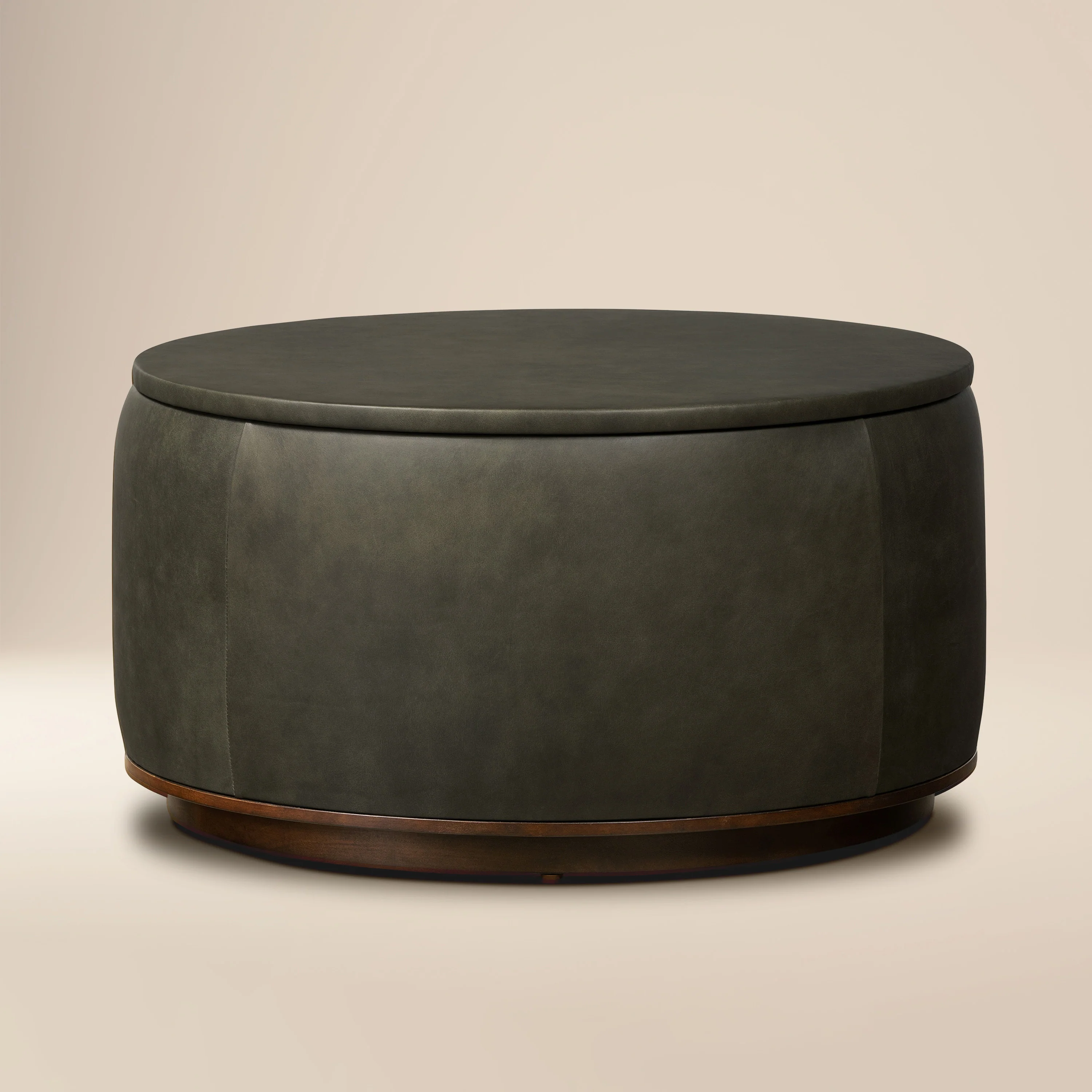 Herve Leather Storage Ottoman | Olivine Green