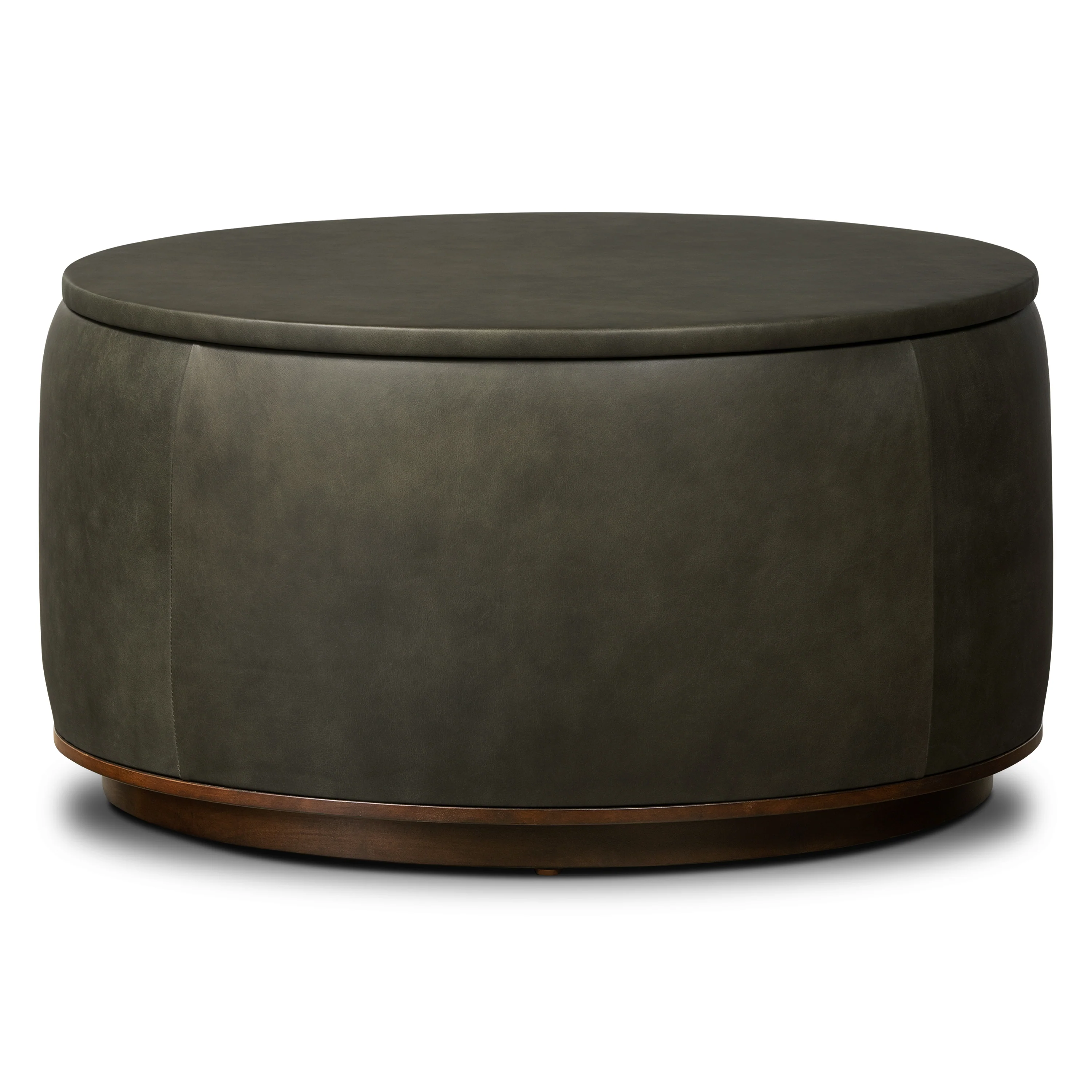 Herve Leather Storage Ottoman | Olivine Green - Image 2