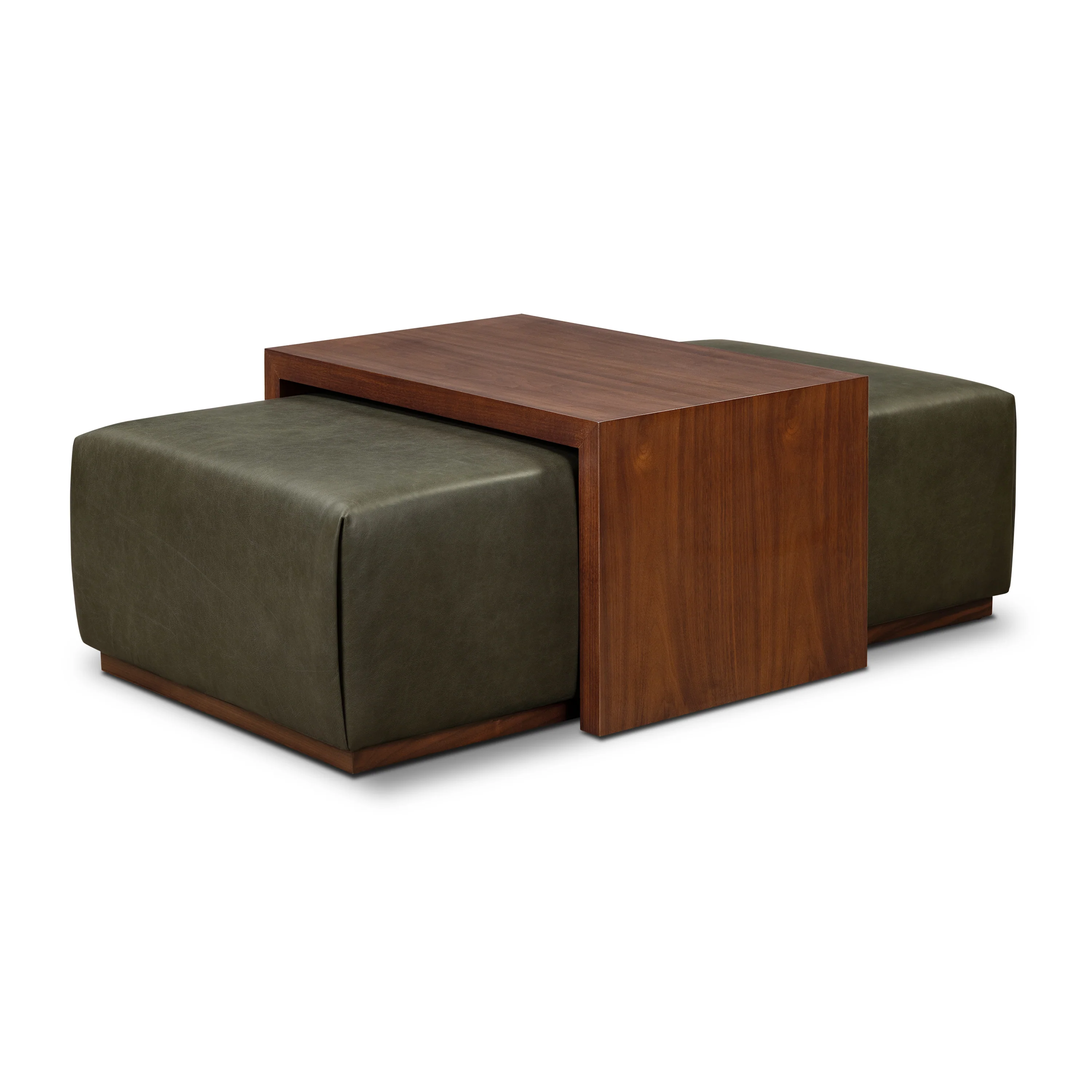 Jarmo Leather Ottoman with Walnut Table | Olivine Green - Image 3