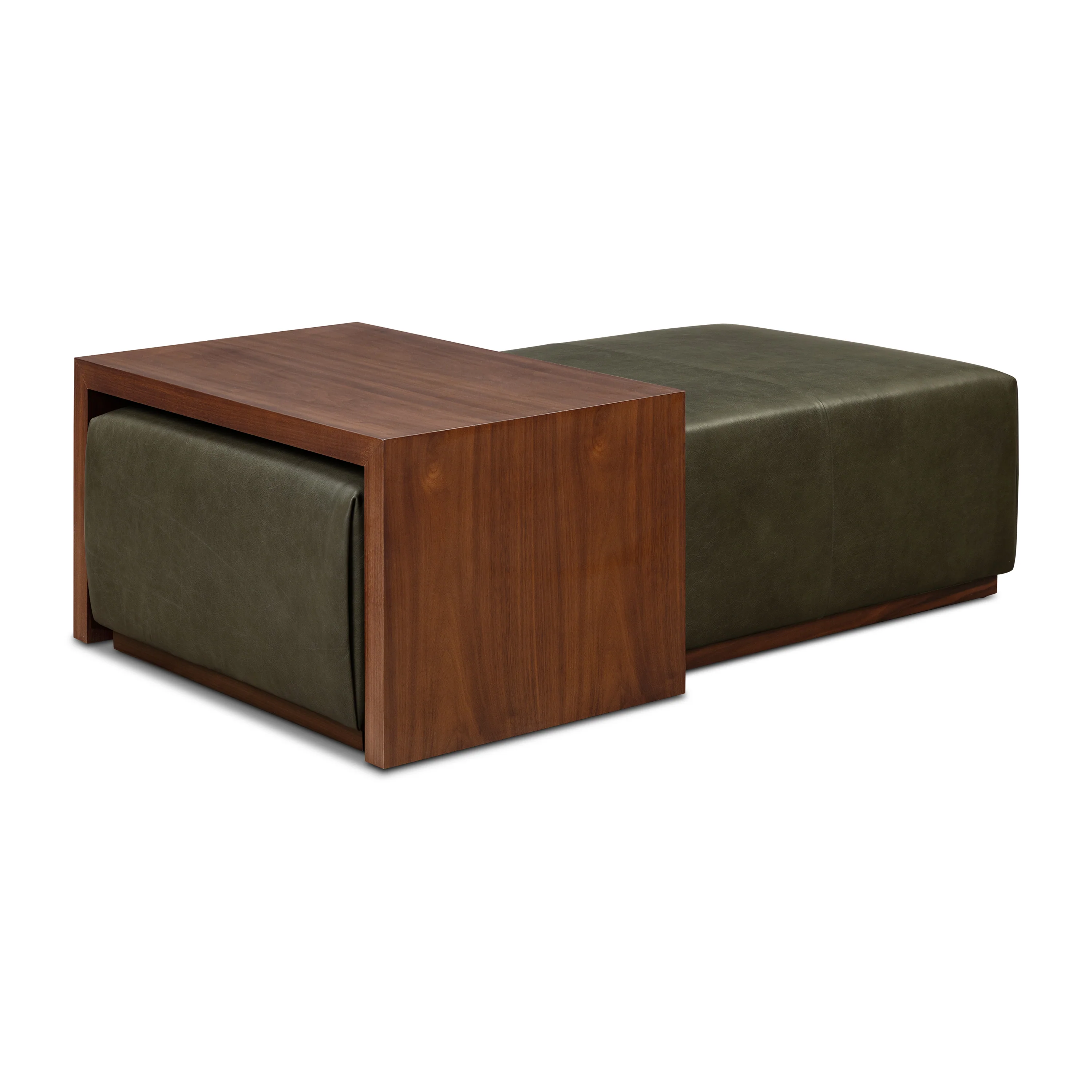 Jarmo Leather Ottoman with Walnut Table | Olivine Green - Image 4